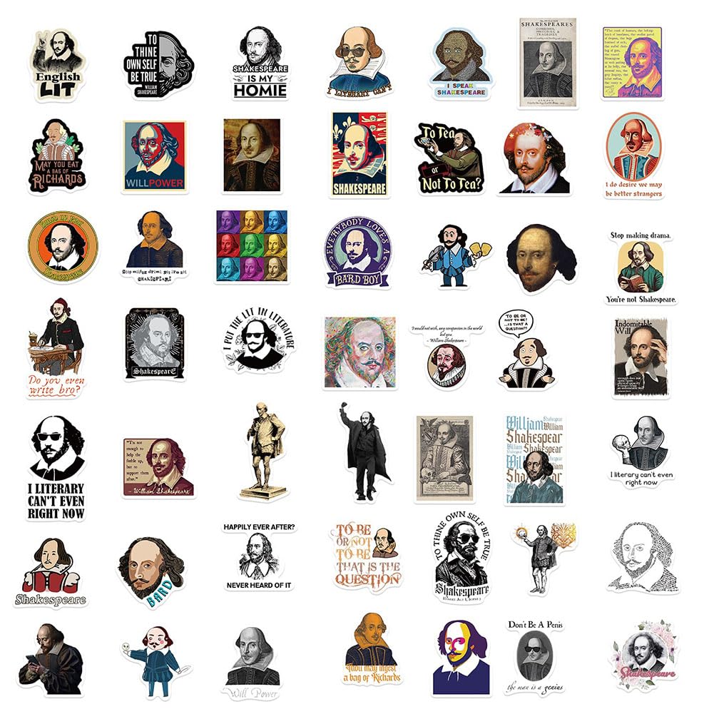 50Pcs William Shakespeare Stickers Waterproof Vinyl Decals For Notebook Water Bottles Laptop Luggage Cup Mobile Phone Skateboard