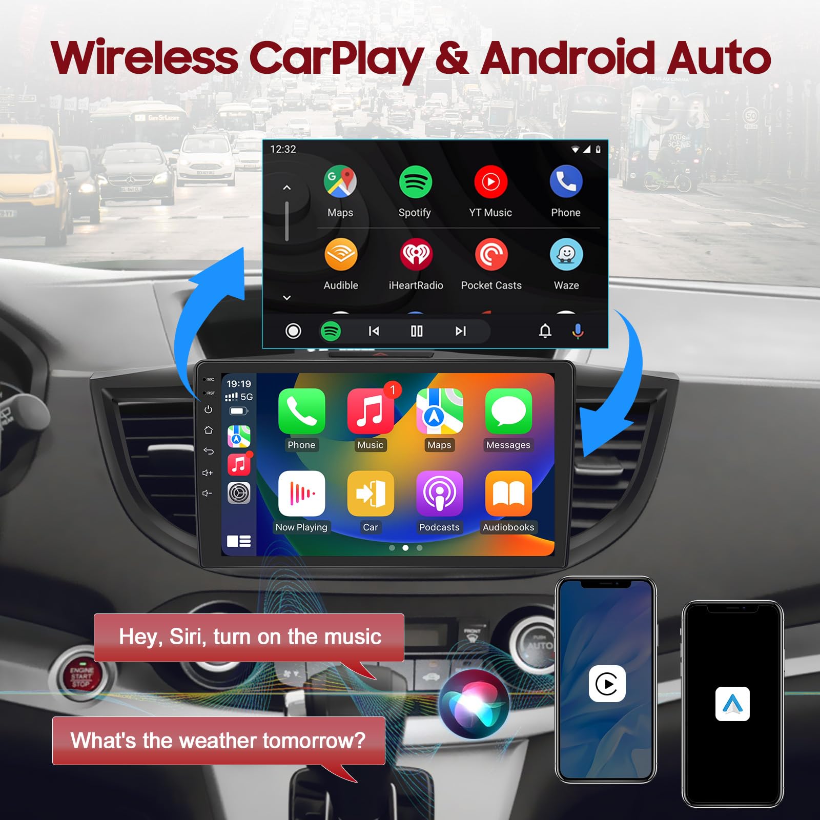 Palyxiu 10.1'' Car Stereo Radio Dash Kit For Crv 2012 2016, Wireless Carplay Android Auto, 5G Wifi 8 Core Ips Touch Screen With