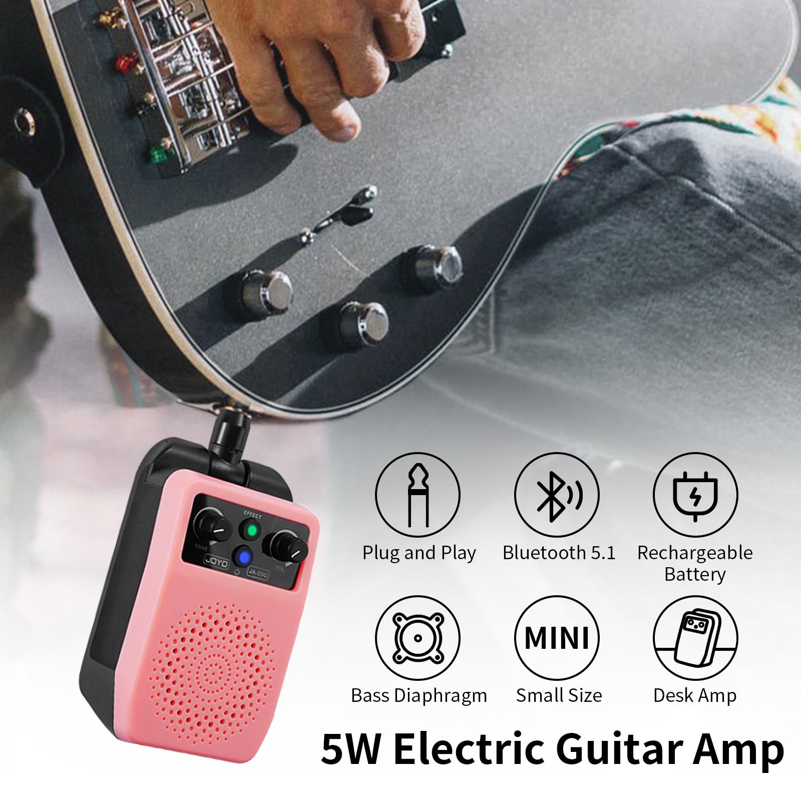 Joyo Small Portable Guitar Amp 5W Mini Guitar Amplifier Rechargeable Electric Guitar Amp For Practice With Bluetooth, 4 Effects