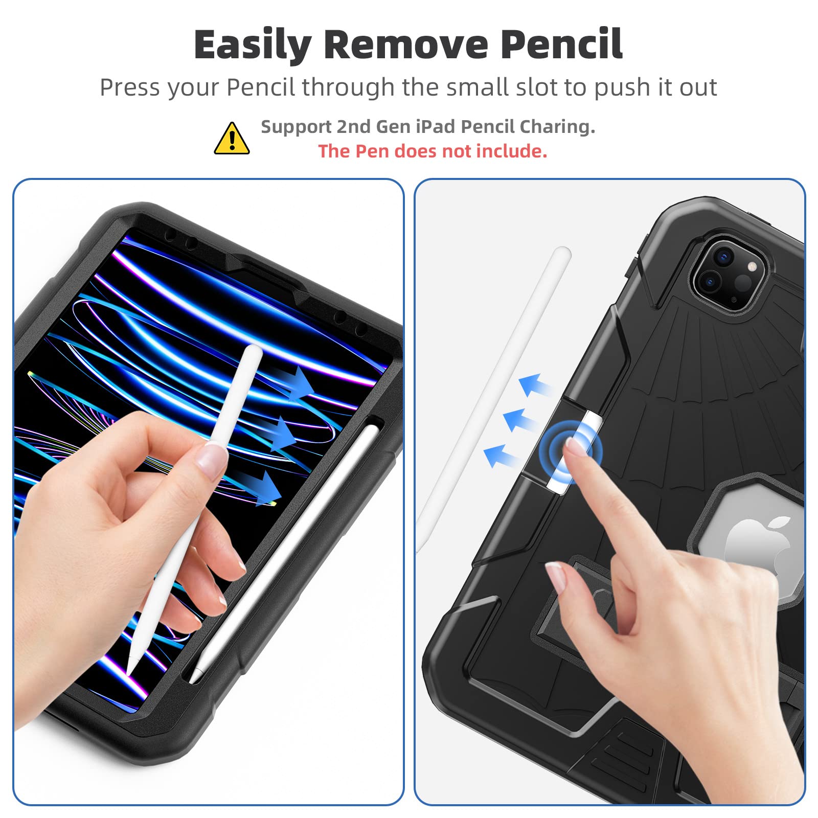 Tsqqst Case For Ipad Pro 11 Inch 4Th Generation 2022 With Screen Protector Pencil Holder | Full Body Protection Kids Proof Stand