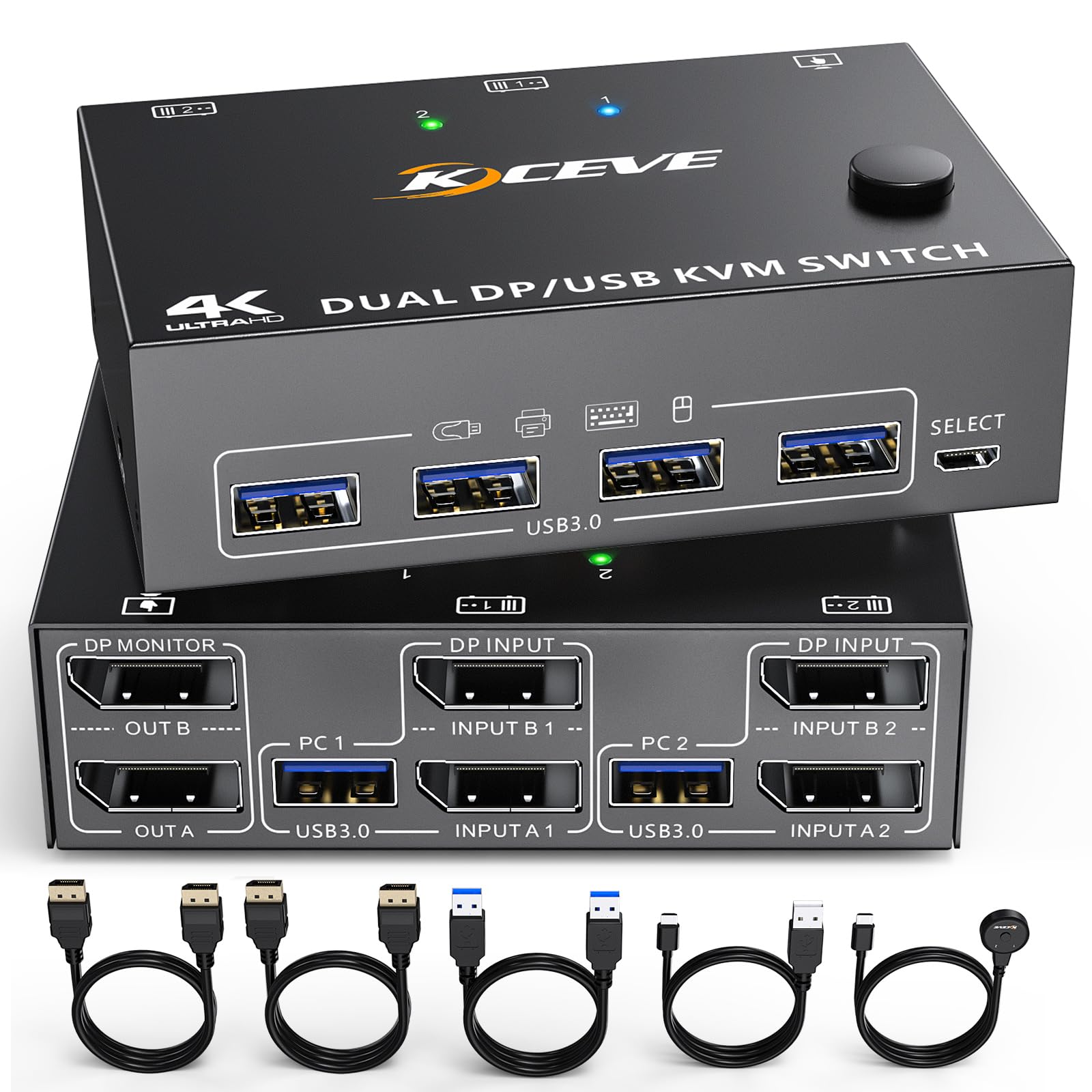 Displayport Kvm Switch 2 Monitors 2 Computers, 8K@60Hz 4K@120Hz Dp Usb 3.0 Kvm Switcher For 2 Computers Share 1 Monitor And 4 Us