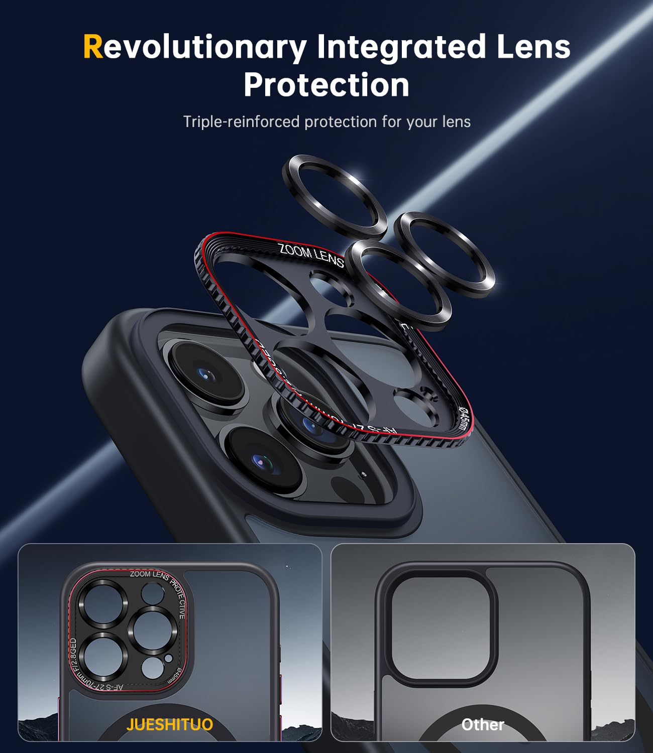 Jueshituo For Iphone 15 Pro Max Case With Integrated Camera Lens Protection, [Tailored For Magsafe] [Mil Grade Shockproof Defens