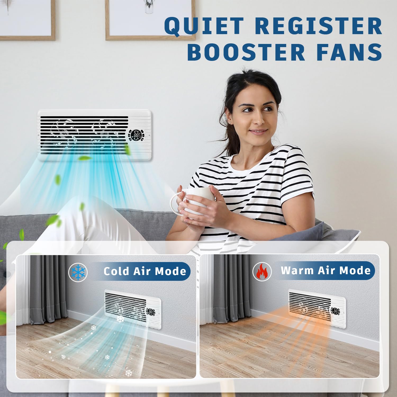Tmyice Register Booster Fan For 4 X 10 Register Holes, Smart Ac Vent Booster Fans Improves Heating & Cooling With Remote And The