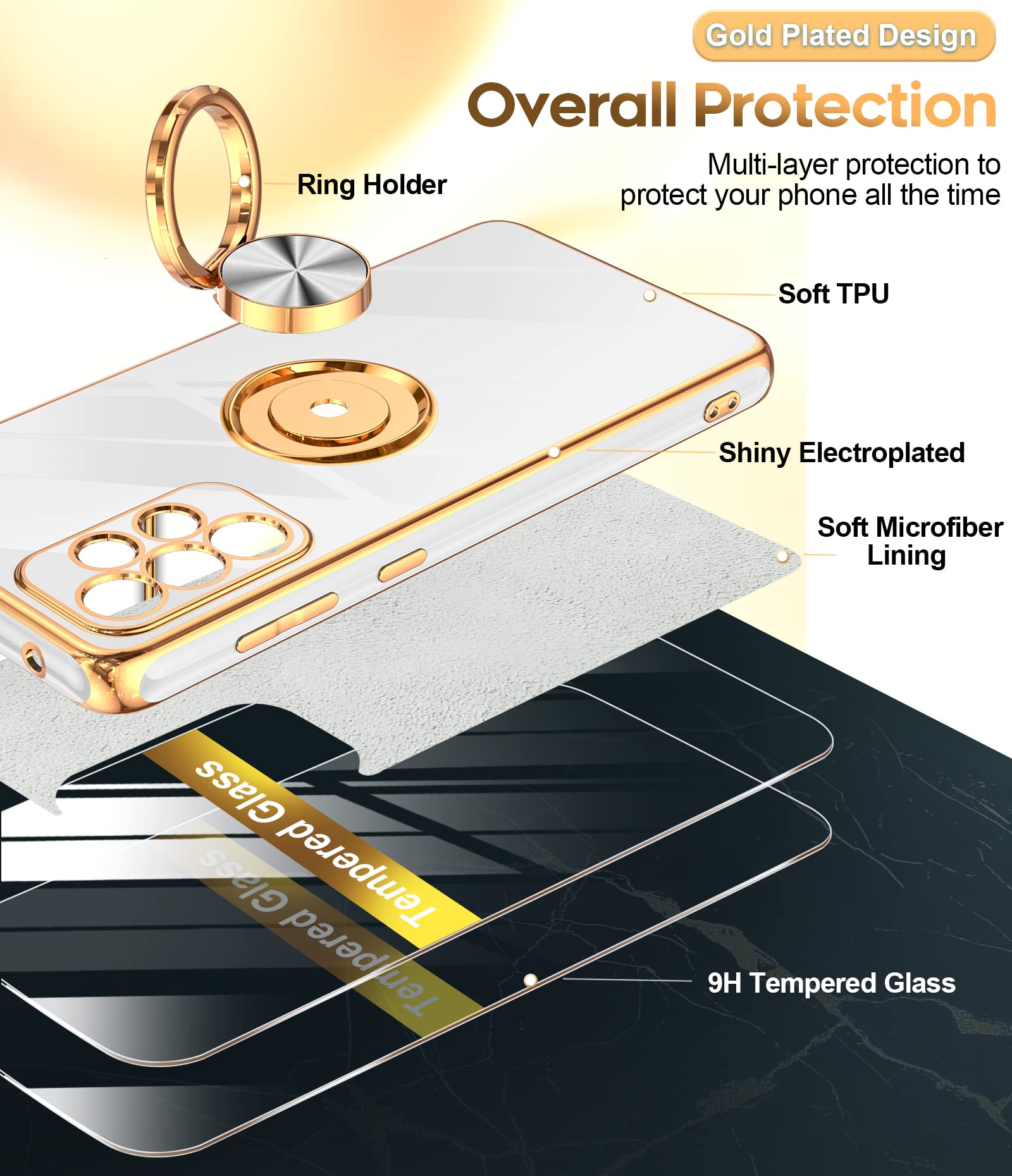 Leyi For Samsung Galaxy A53 5G Case With Tempered Glass Screen Protector [2 Pack] 360    Rotatable Ring Holder Magnetic Kickstan