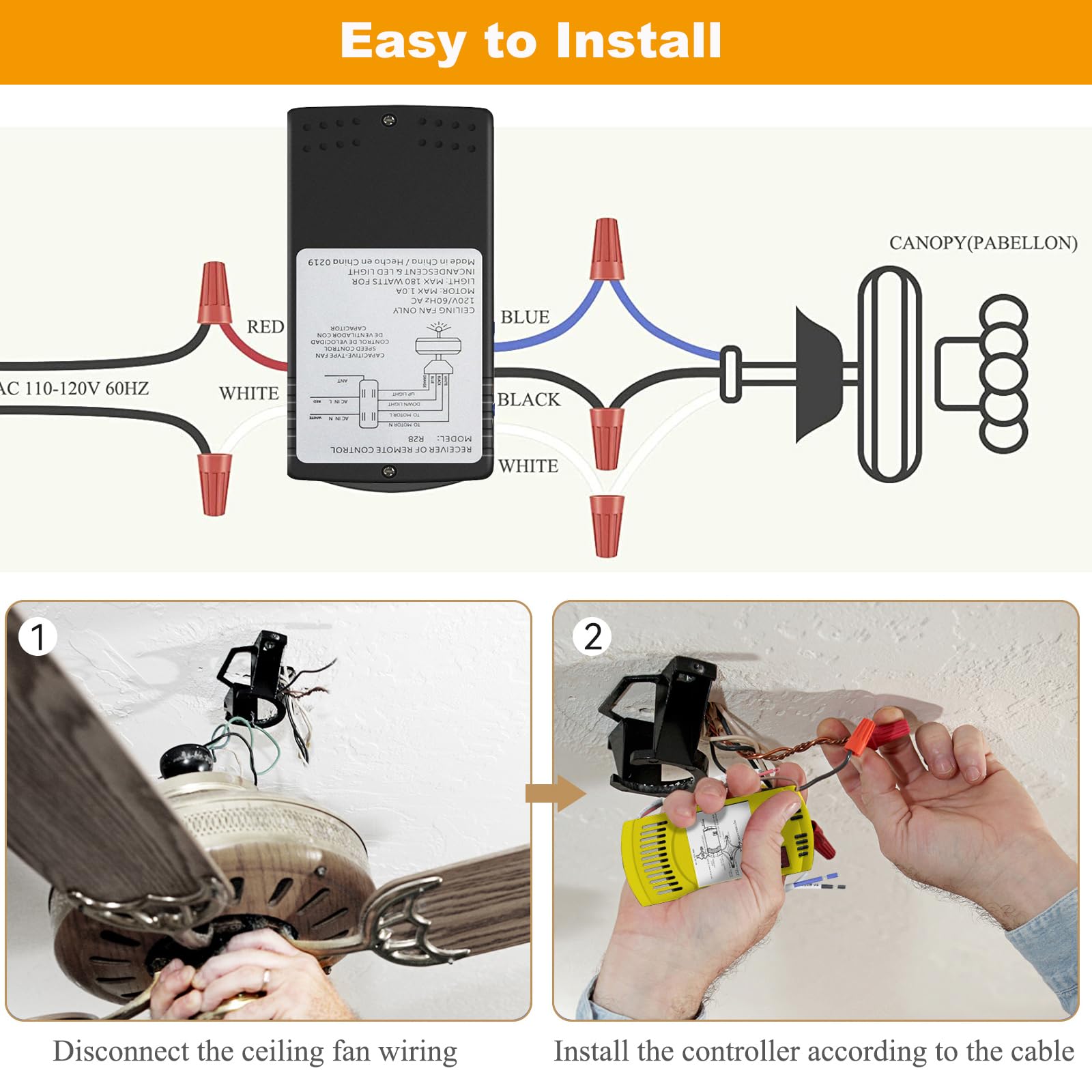 Ceiling Fan Remote Control Kit Compatible With Hampton Bay Hunter 99392 99770 99813 99815 99384 99772 99122 99123 99600, 3 Speed