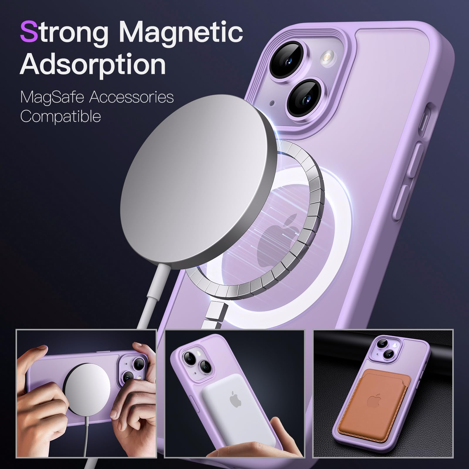 Jetech Magnetic Case For Iphone 14 Plus 6.7 Inch Compatible With Magsafe, Translucent Matte Back Slim Shockproof Phone Cover (Li