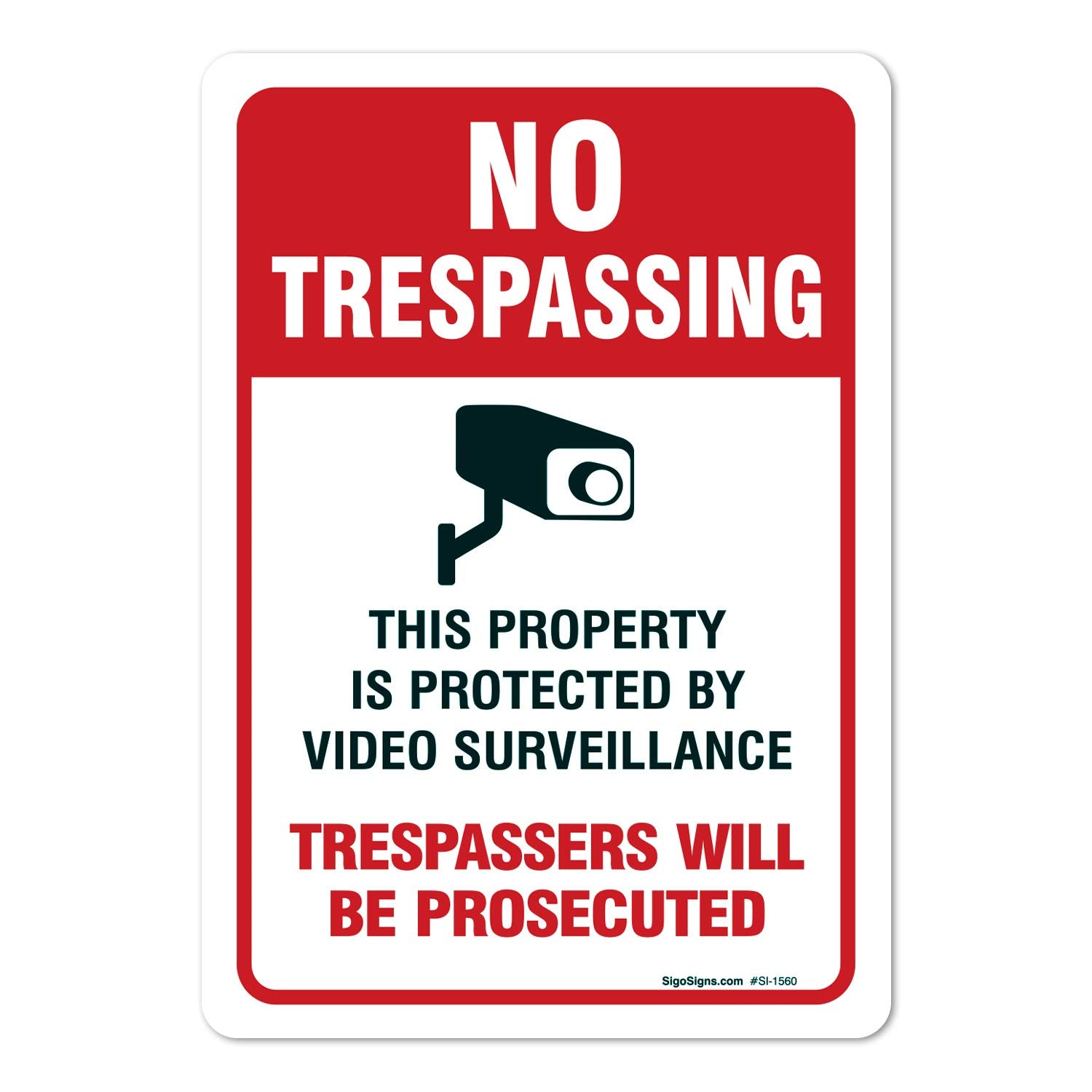Sigo Signs Video Surveillance No Trespassing Sign, Cctv Security Camera, (2 Pack) 10X7 Inches, 4 Mil Vinyl Decal Stickers Weathe