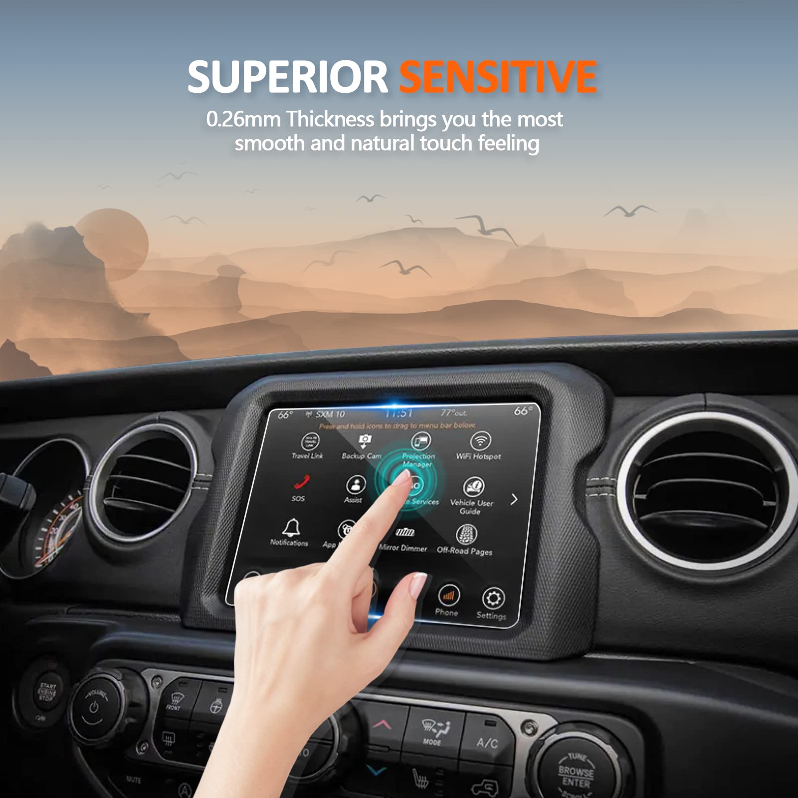 Cdefg Tempered Glass Screen Protector For (2020 2023) Jeep Gladiator / (2018 2023) Jeep Wrangler 8.4' Touch Screen, Navigation Radio Infotainment Display Glass Protective Screen Film (8.4 Inch)