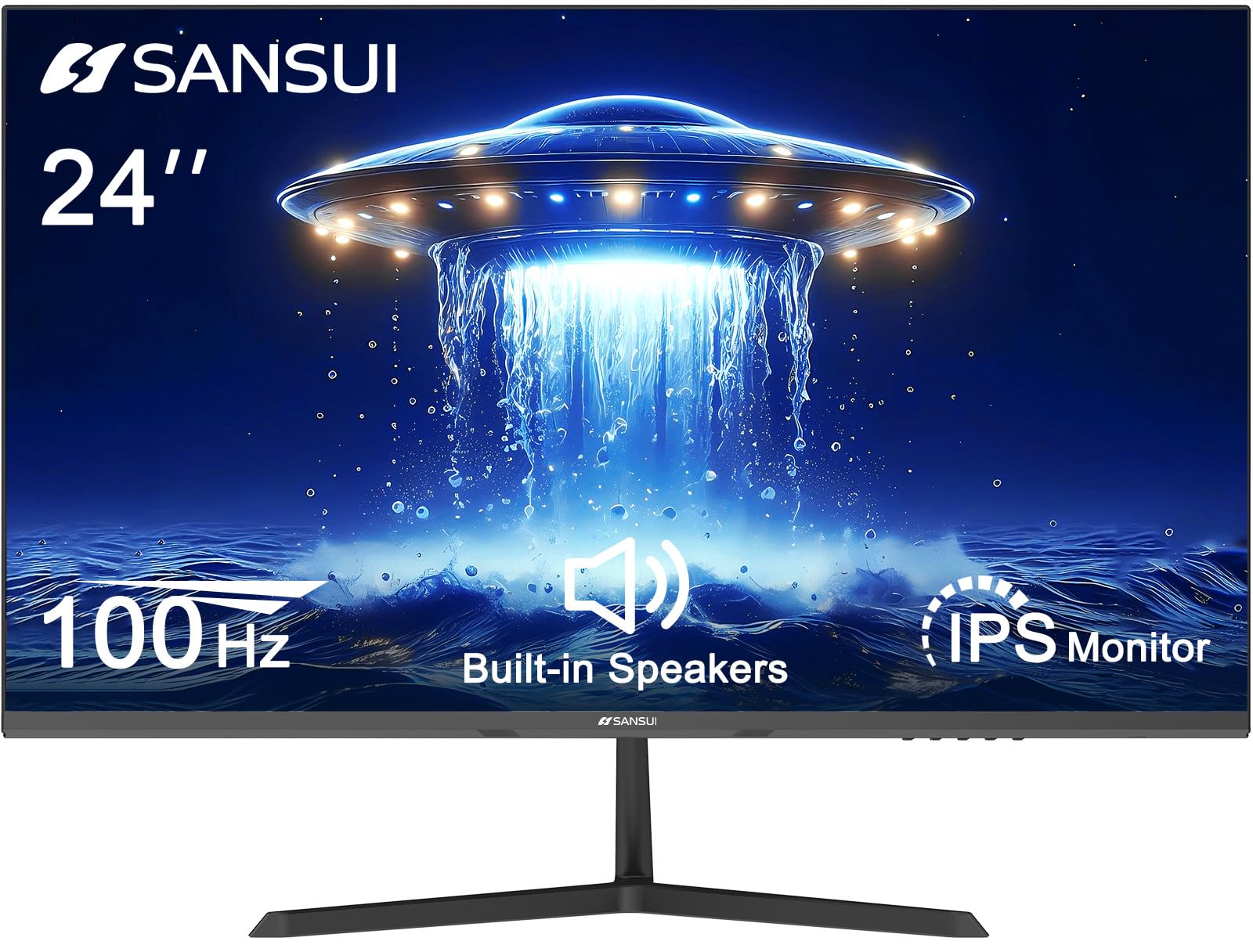 Sansui 24 Inch Monitor, Ips Display Computer Monitor With Built In Speakers, 100Hz Monitor Vesa Mount With Hdmi Inputs, Fhd Moni