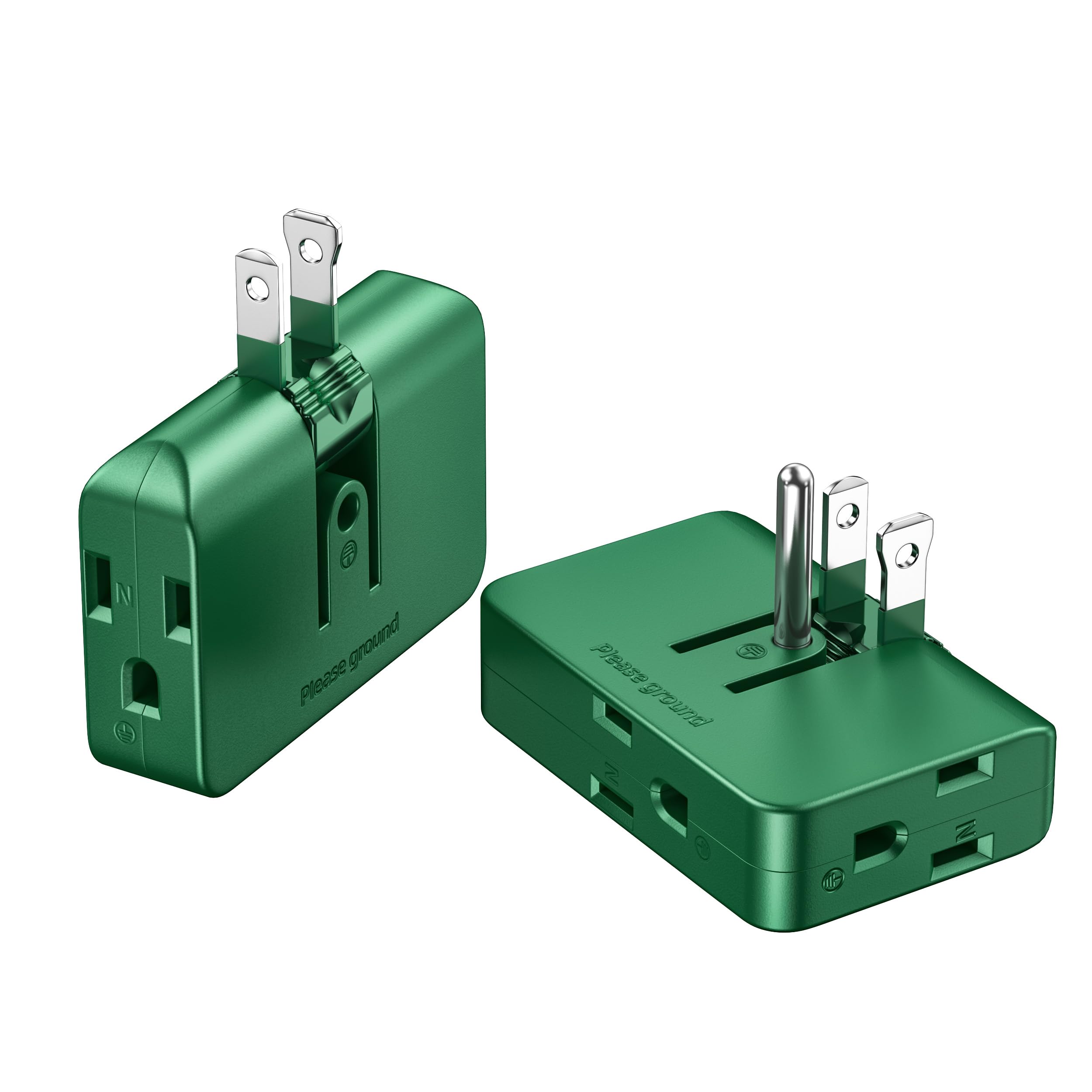 Green Outlet Splitter 3 Prong   Plug Extender With 3 Plug Wall Adapter, 2 To 3 & 3 To 2 Prong Converter, Safe Plugs For Electric