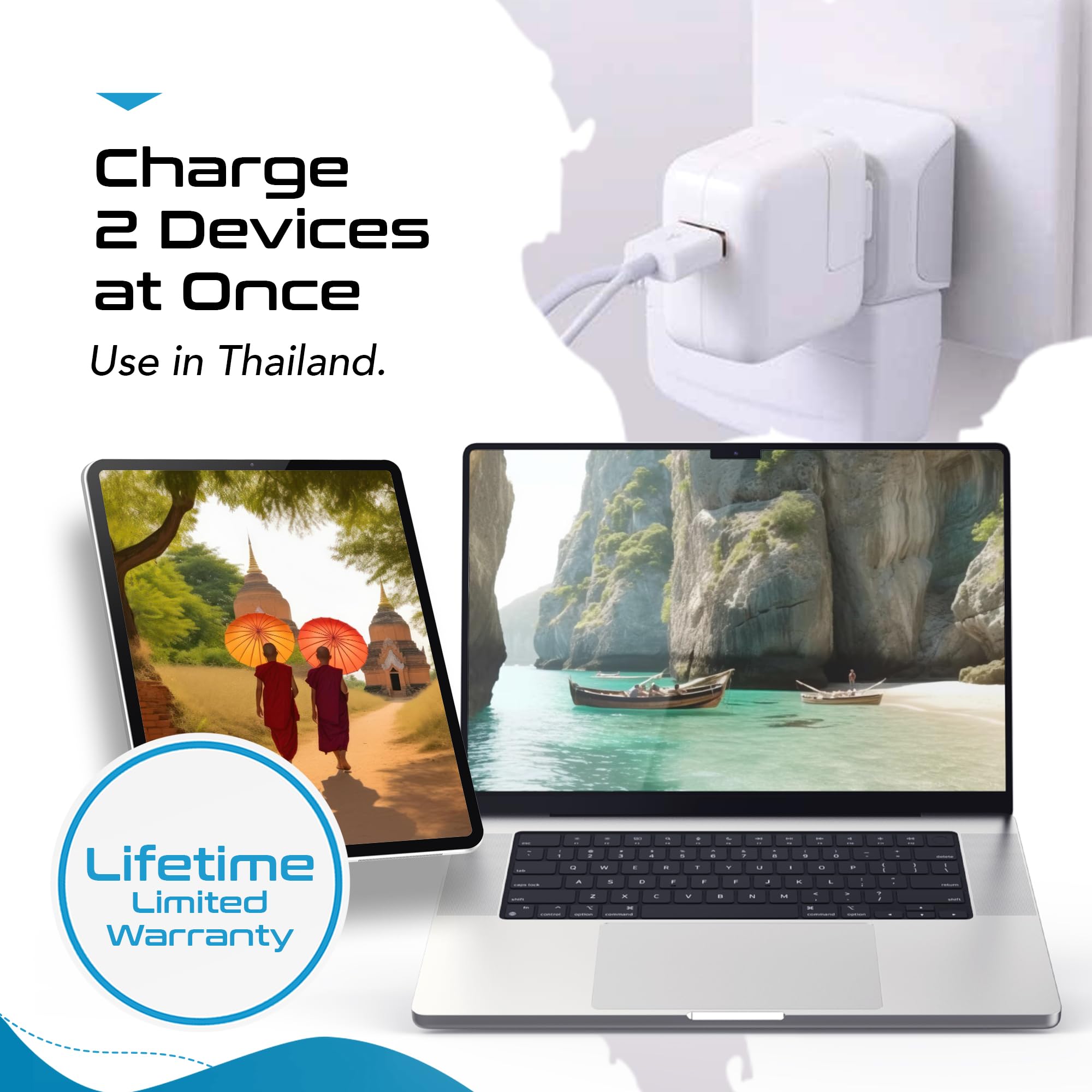 Ceptics Thailand Travel Adapter With Dual Usa Input (Type O) Ultra Compact   3 Pack   Safe Grounded Perfect For Cell Phones, Lap
