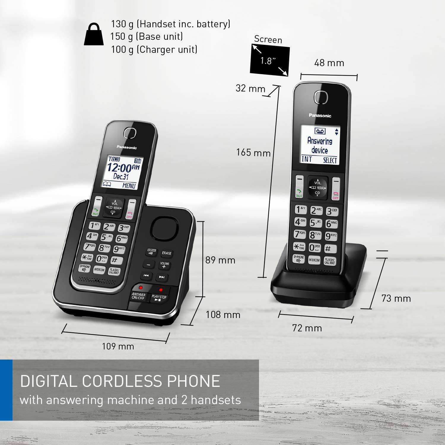 Panasonic Kxtgd392B Dect 6.0 Expandable Digital Cordless Answering System 2 Handset, 2.4