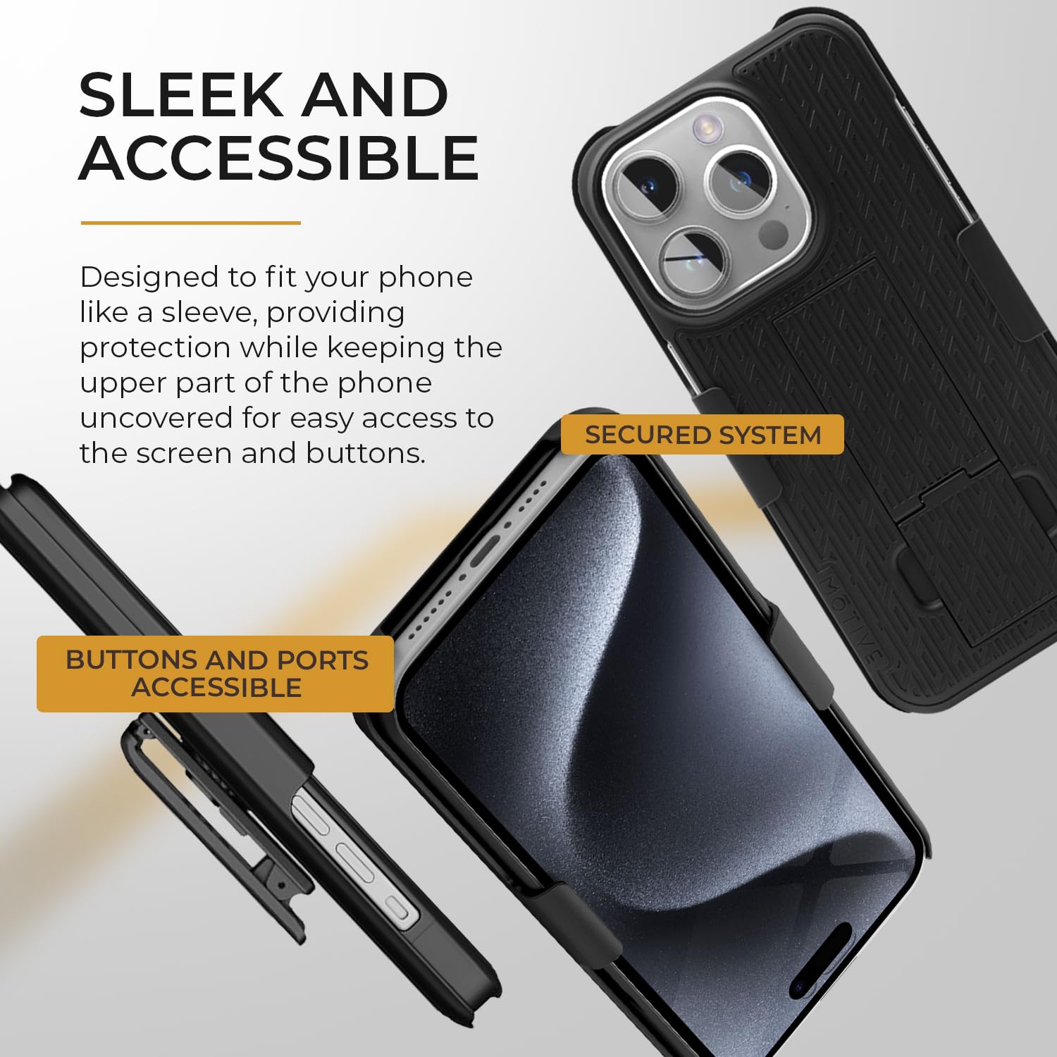 Motive For Iphone 15 Pro Case With Belt Clip, Shell Holster Combo For Apple Iphone 15 Pro Holster, Slim Rugged Case, Drop Shockp