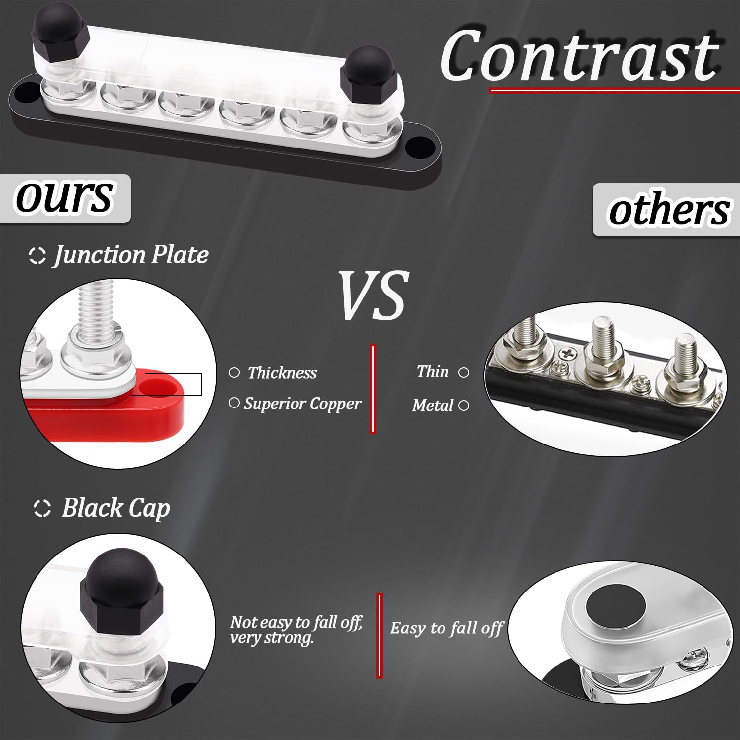 Maierke 350A Bus Bar 12V Marine 6 X 3/8'' (M10) Terminal Studs 12V 48V Power Distribution Block With Cover,With 4Pcs Battery Lug