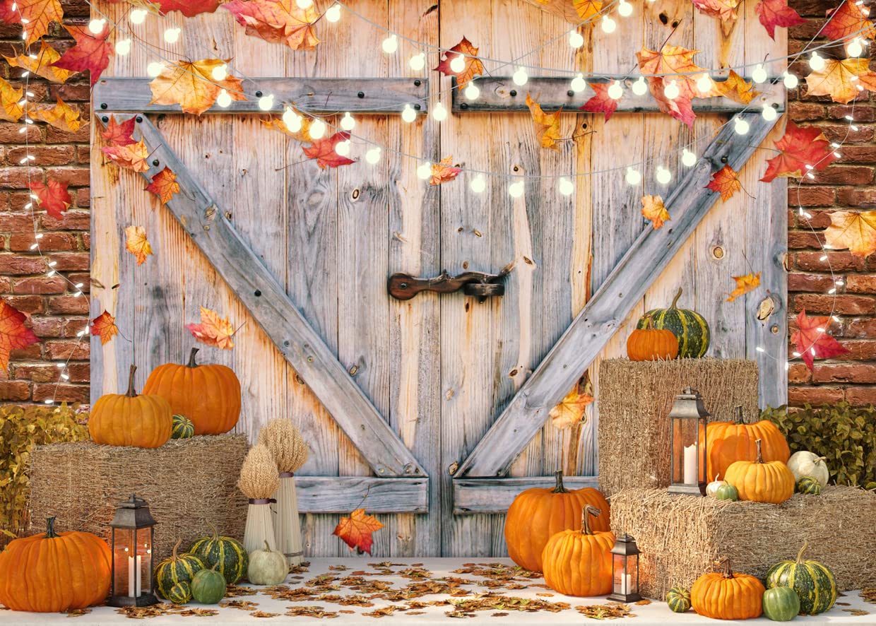 Lycgs 8X6Ft Fall Thanksgiving Backdrop Autumn Pumpkin Harvest Barn Background Hay Maple Leaves Baby Shower Banner Supplies Photo
