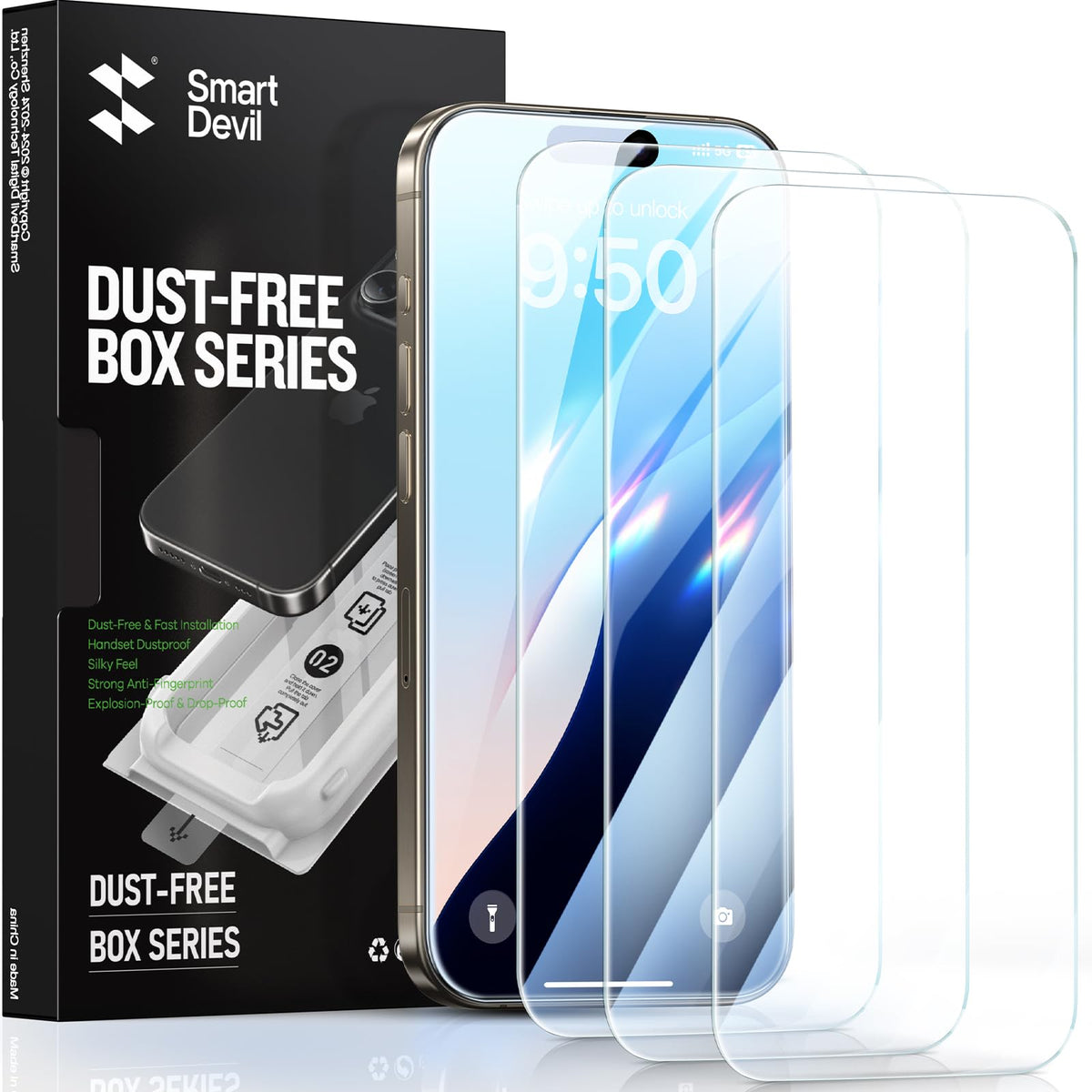 Smartdevil 3 Pack Screen Protector For Iphone 14 Pro Max, Bubble-And-Dust-Free Box, Hd Tempered Glass, Military Grade Shatterpro