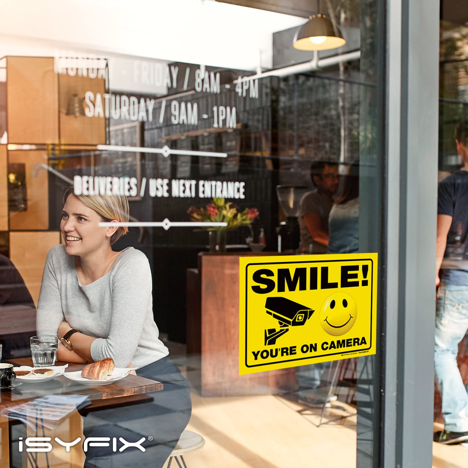 Isyfix Smile You'Re On Camera Stickers For Home   2 Pack 10X7 Inch   Self Adhesive Vinyl Sign, Laminated For Uv Protection, Weat