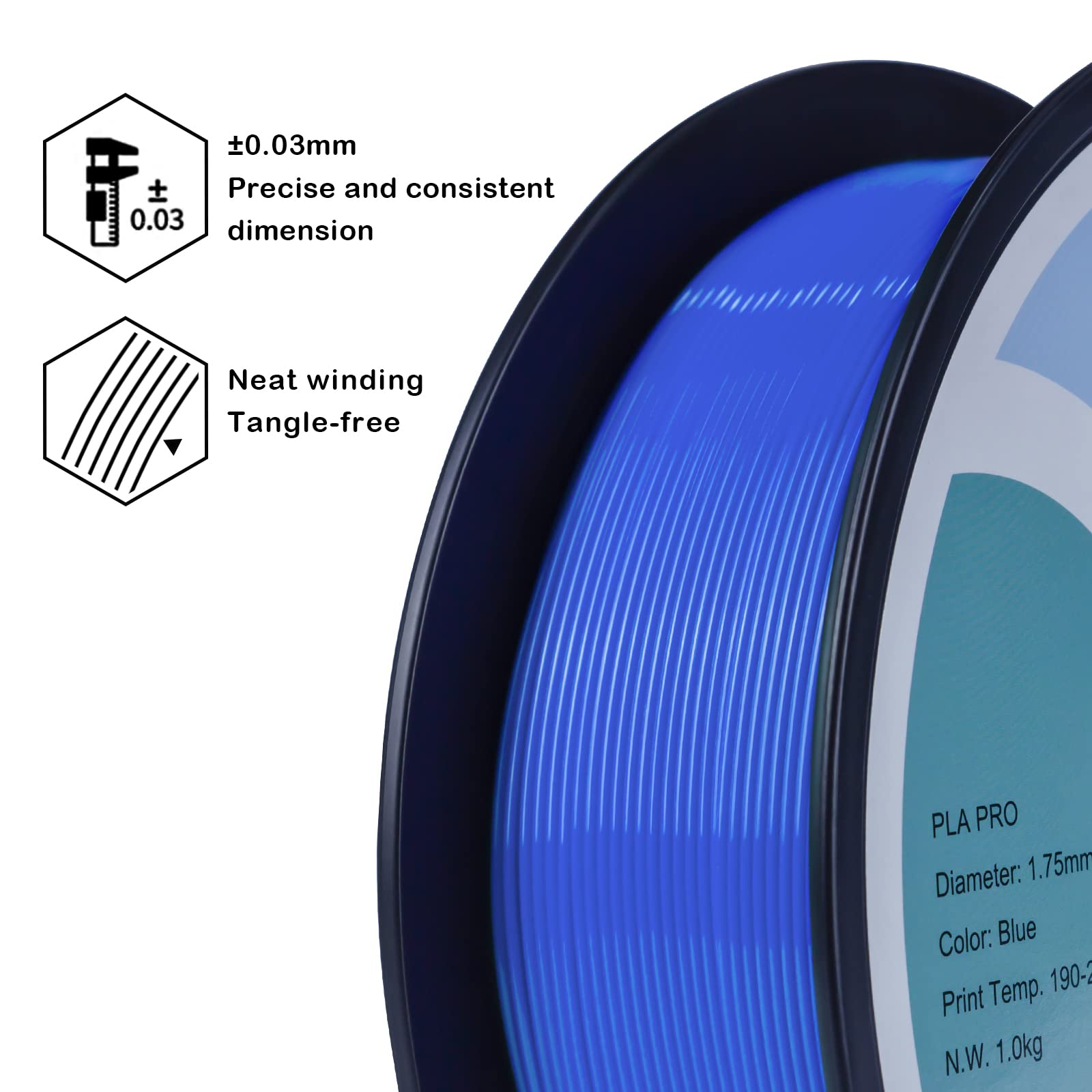 Ziro Pla Filament 175Mm,3D Printer Filament Pla Pro Basic Color Series 175Mm 1Kg(22Lbs), Dimensional Accuracy +  003Mm,Blue