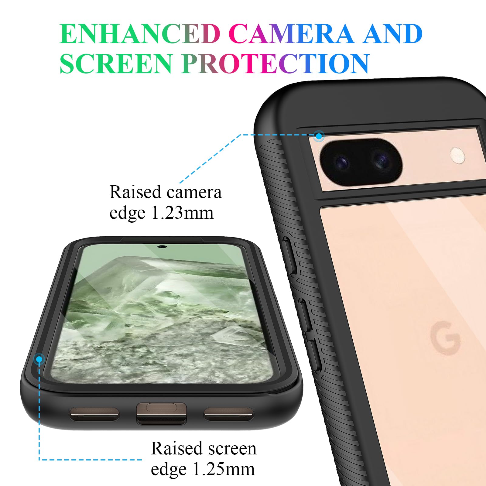 Wahhle Compatible With Google Pixel 8A Case, Built In Screen Protector Full Body Shockproof Slim Fit Bumper Protective Phone Cov