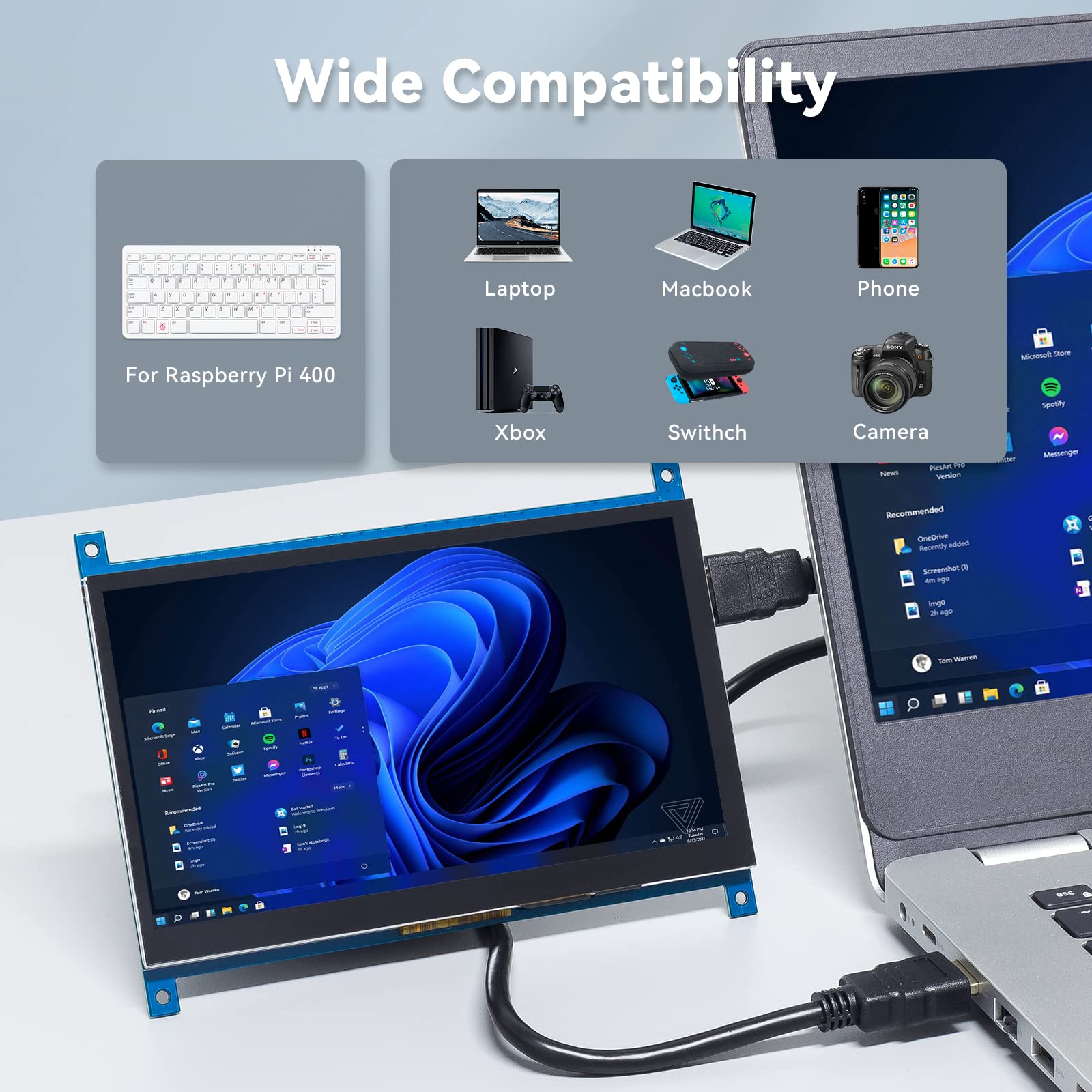 Sunfounder 7 Inch Touchscreen For Raspberry Pi 4 Display Hdmi 1024  600 Usb Ips Lcd Screen Display Monitor For Raspberry Pi 5,40