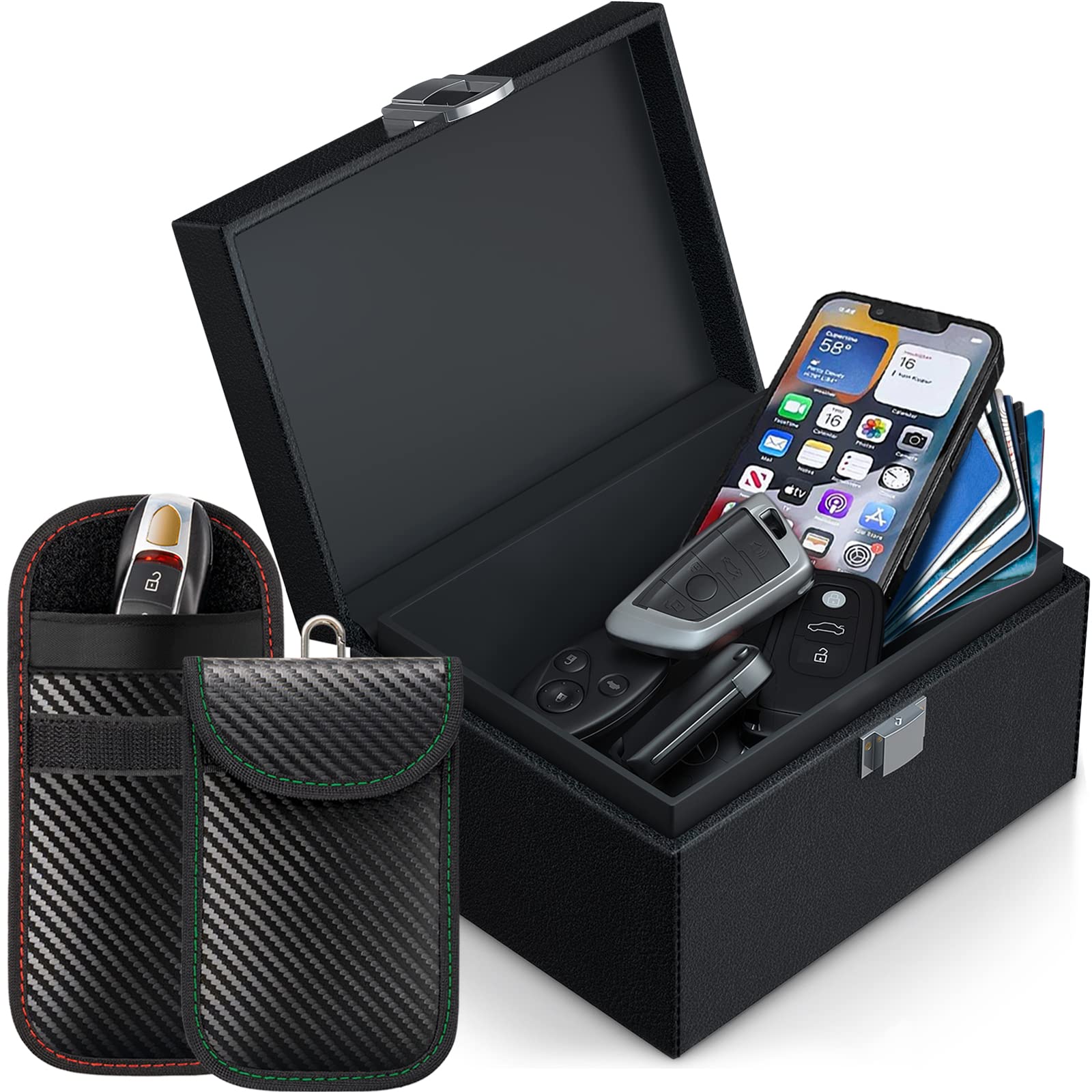 Faraday Box For Car Keys (Extra Large Size 19 X 12 X 9 Cm) With 2 Pack Faraday Pouch For Car Keys, Rfid Key Fob Protector Anti T