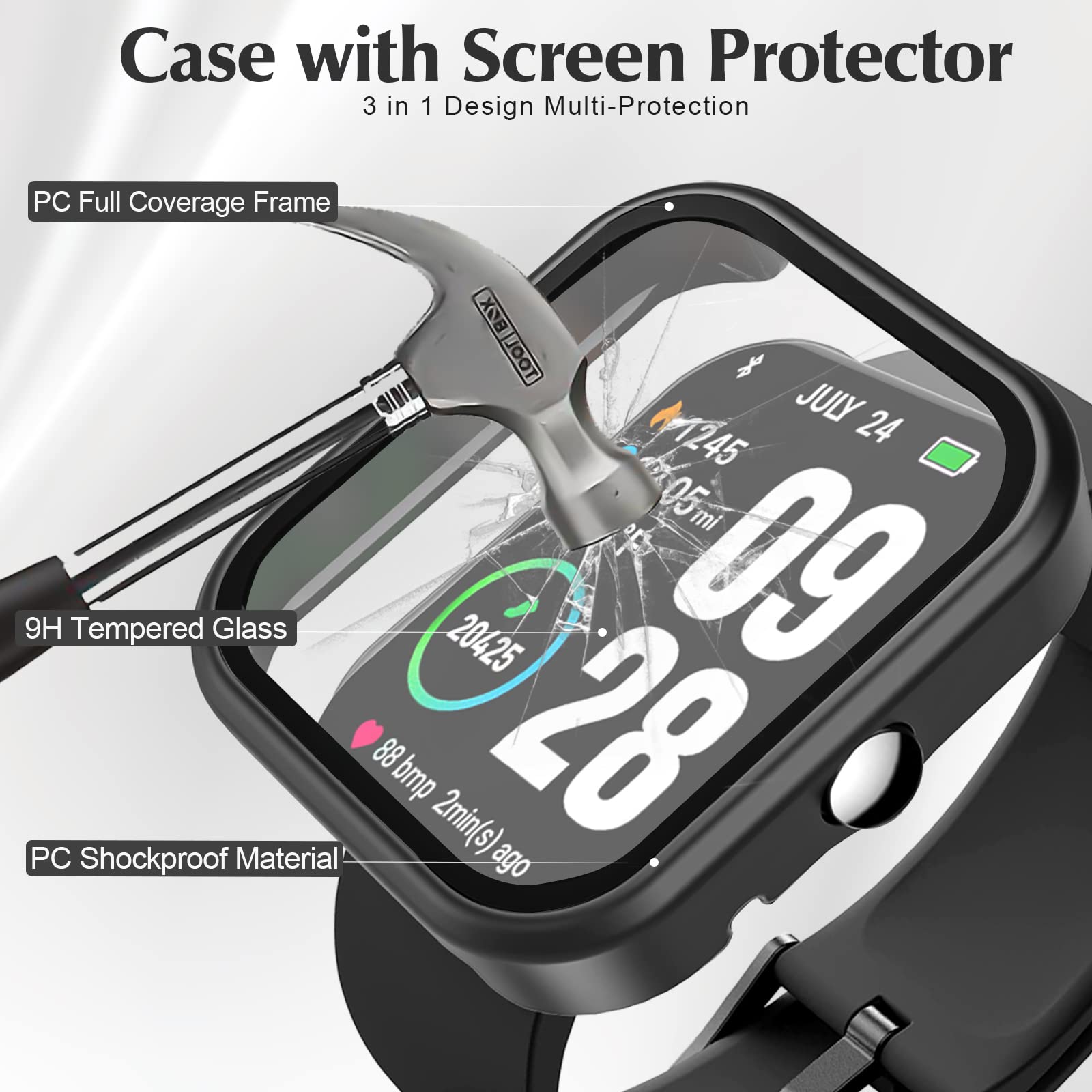 [2 Pack] Polyjoy Screen Protector Case Compatible With Tozo S2 44Mm Smartwatch,Hard Pc Case Protective Screen Bumper Sensitive T