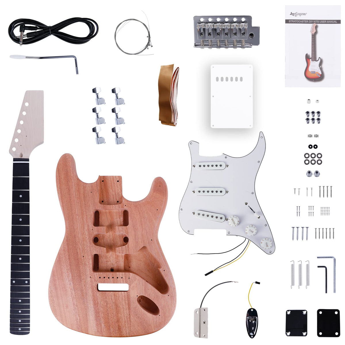 Leo Jaymz Diy St Style Electric Guitar Kits With Mahogany Body And Maple Neck   Ebony Fingerboard And All Components Included (S