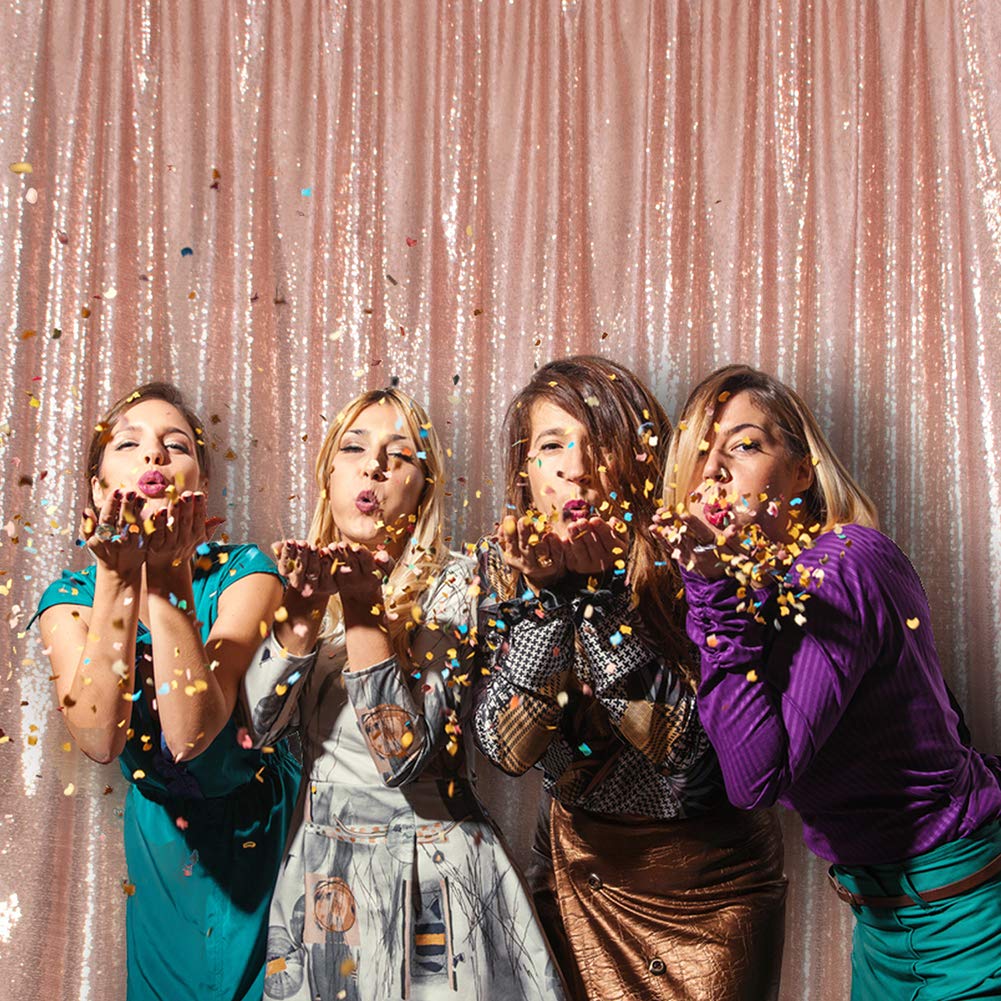 Squarepie Sequin Backdrop Non Transparent Background Sparkly Curtain For Wedding Party 10Ft X 10Ft Rose Gold