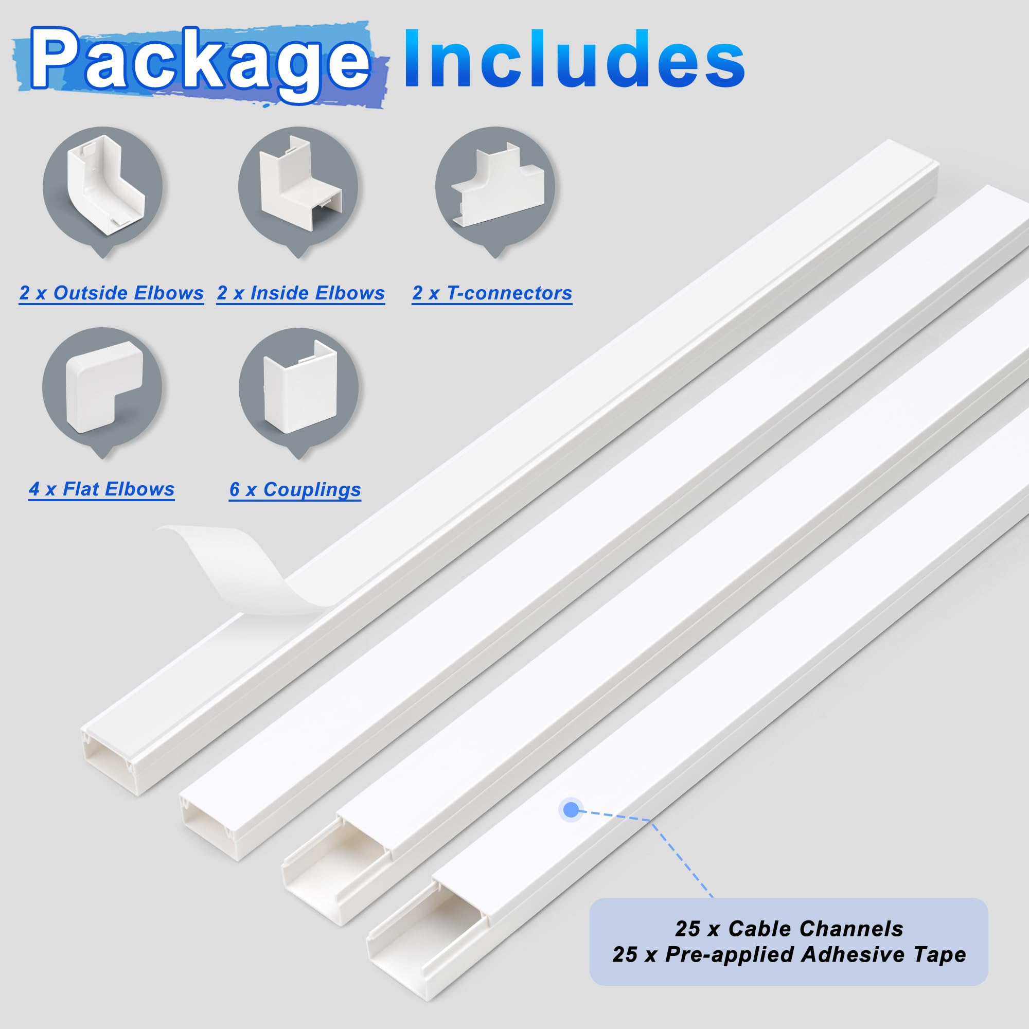 Lzeoy Wire Covers For Cords Kit 392.5In Wire Hiders For Tv On Wall, White Cord Cover Wall, Cord Hider Wall Mounted Tv, Tv Cable