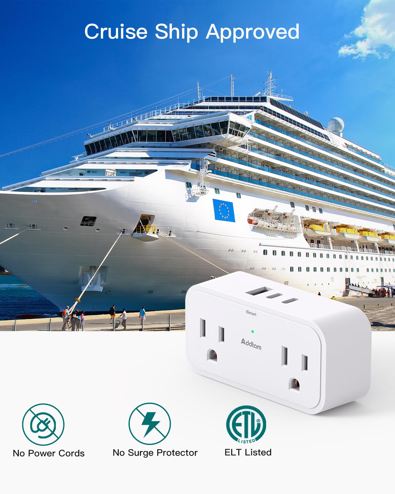 2 Pack Outlet Extender Multi Plug Outlet   Addtam 4 Ac Outlets 3 Usb Wall Charger (2 Usb C), 3 Sided Multiple Plug Adapter No Su