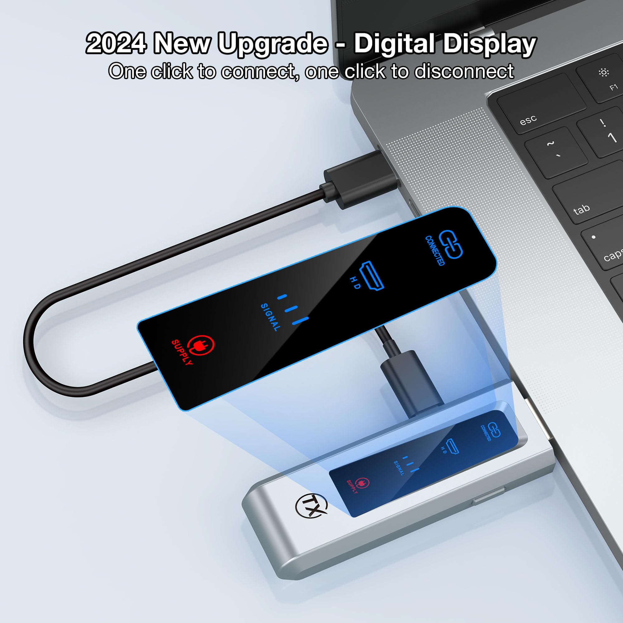 Wireless Hdmi Transmitter And Receiver, Hd Extender Plug & Play Portable 2.4G/5G With Led Screen Wireless Hdmi Kit For Streaming