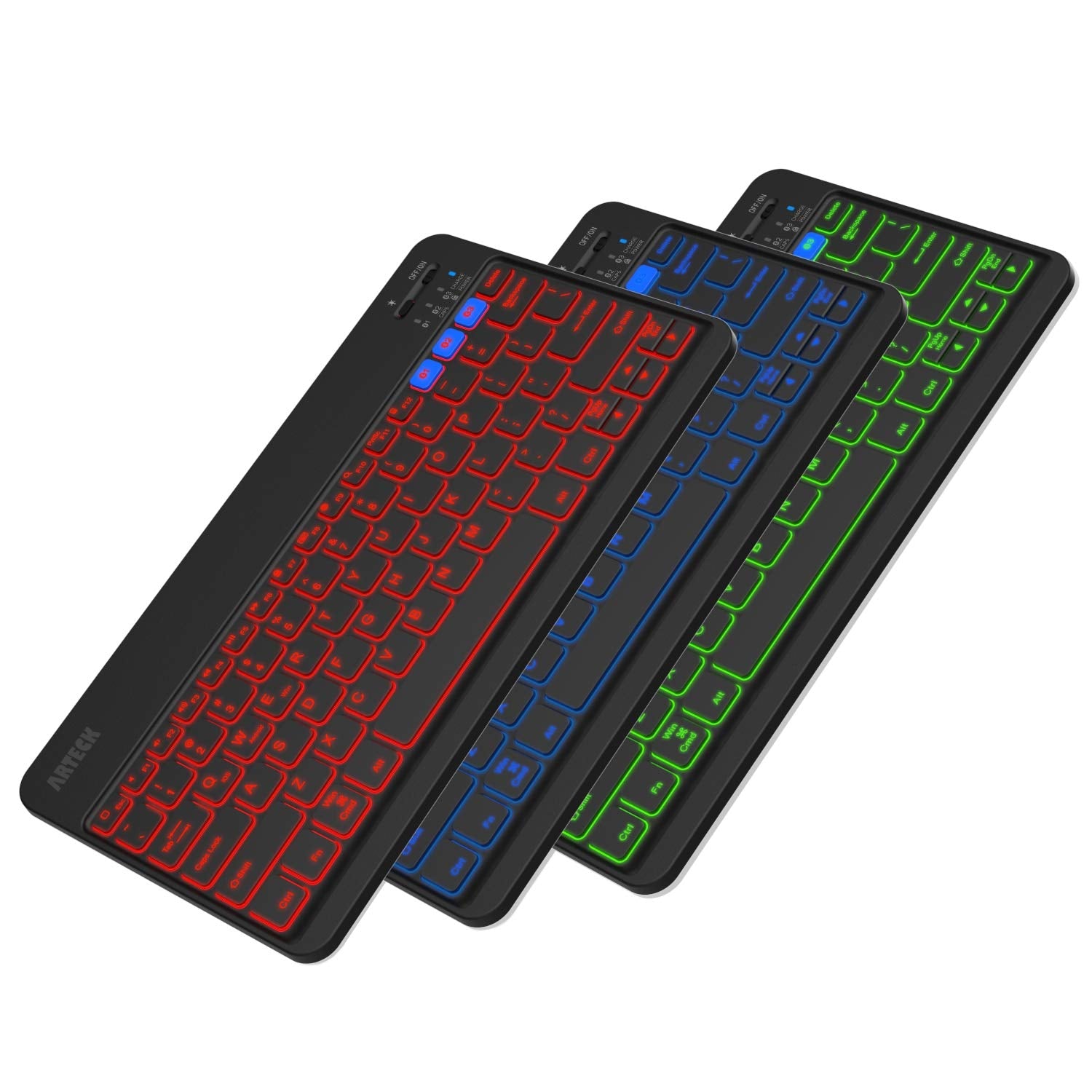 Arteck HB220B Universal Backlit 7-Colors & Adjustable Brightness Multi-Device Slim Portable Wireless Bluetooth 3.0 Keyboard for 