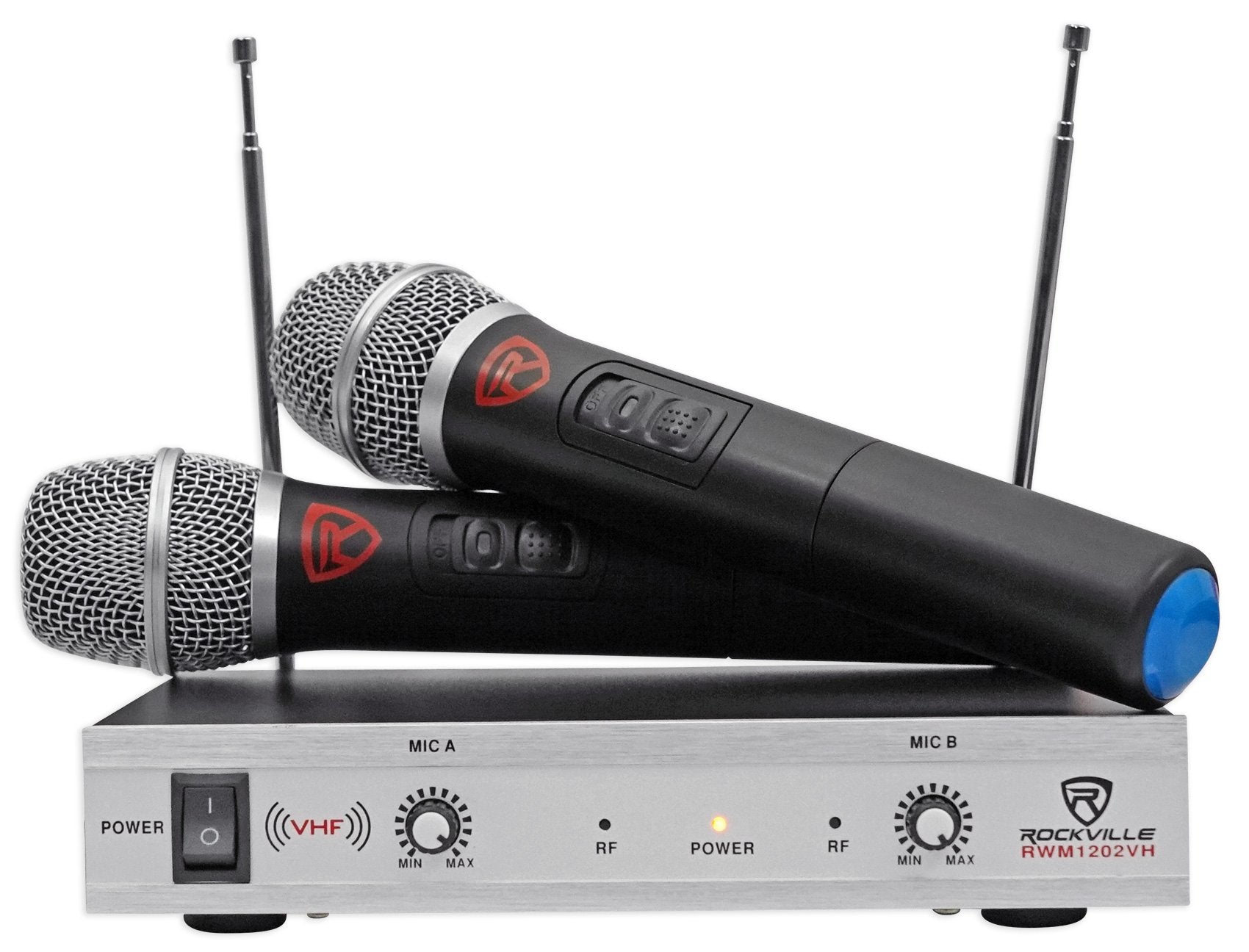 Rockville Rwm1202Vh Vhf Wireless Dual Handheld Microphone System/Metal Receiver