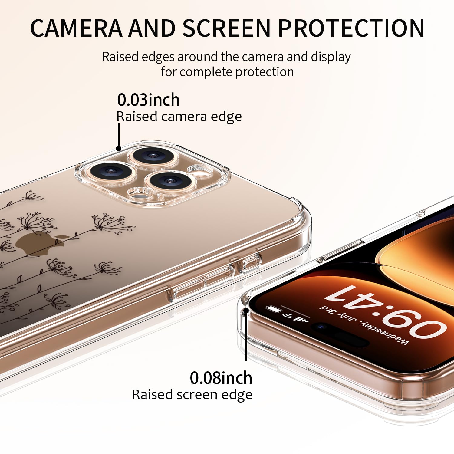 Luhouri For Iphone 16 Pro Case With Screen Protector   Crystal Clear Cover   Fashionable Pattern Design   Wireless Charging  Sli