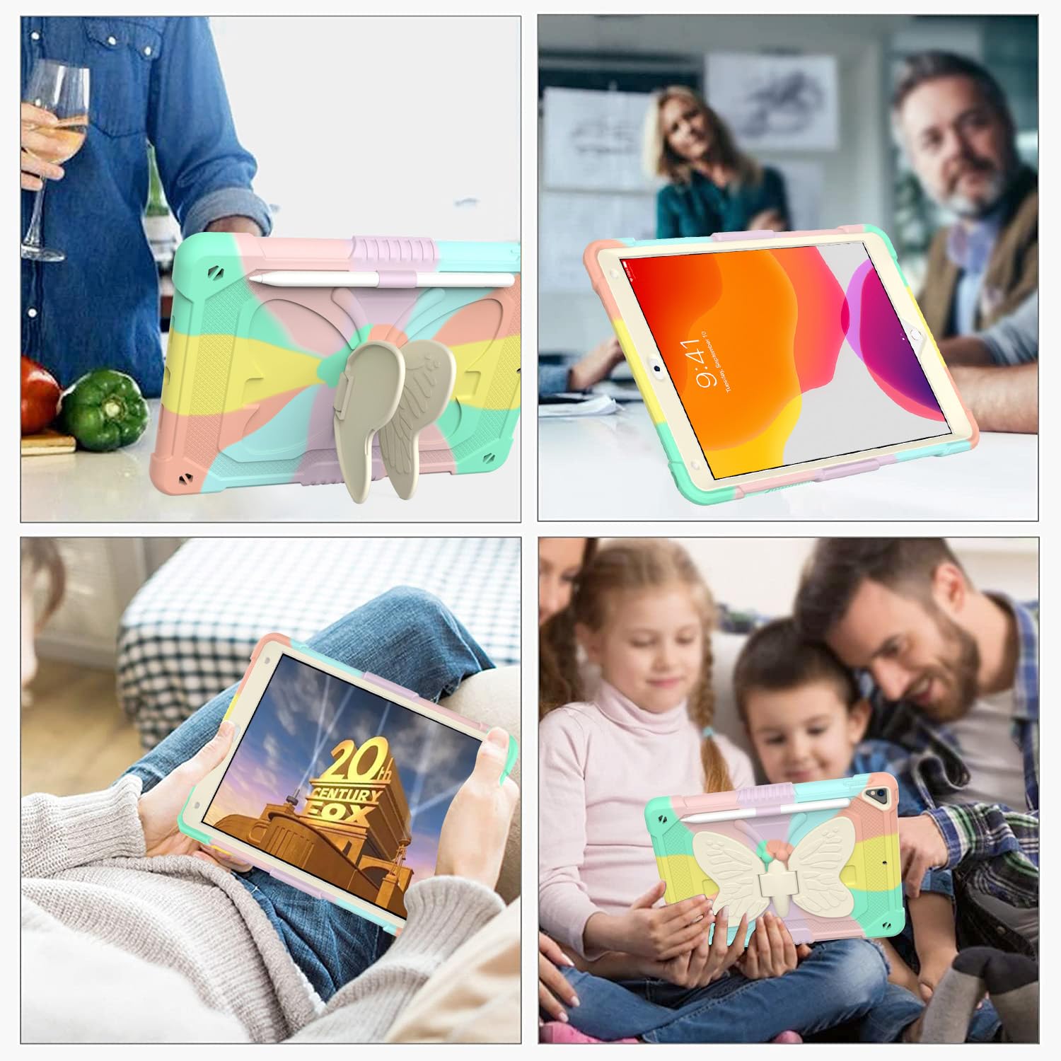 Blosomeet Pink Kids Case For Ipad 9Th/8Th/7Th Generation 2021/2020/2019 10.2 Inch With Tempered Glass Screen Protector & Butterf