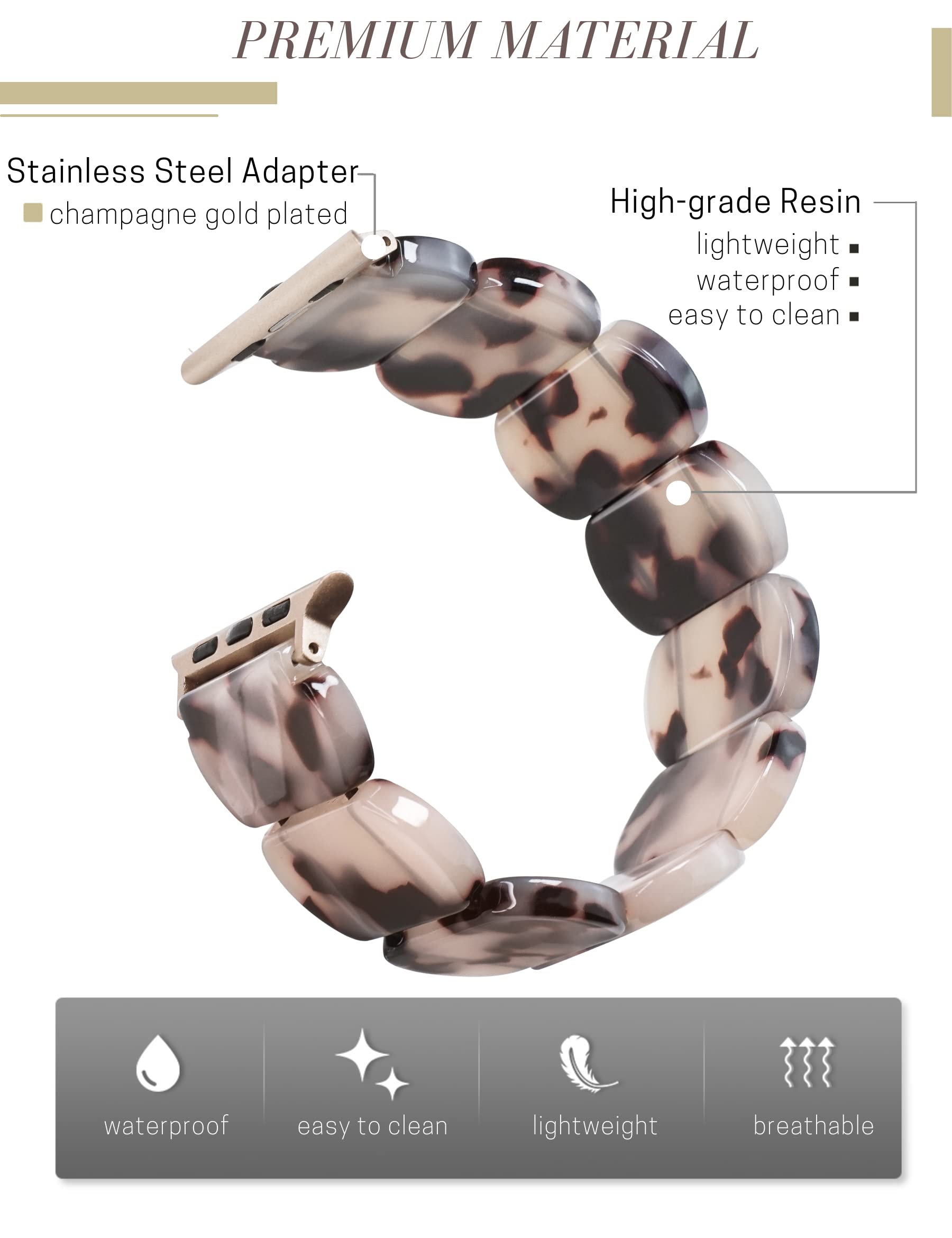 Heesch Resin Tortoise Watch Band Compatible With Apple Watch Strap For Women Stretchy Fashion Link Bracelet Wristband For Iwatch