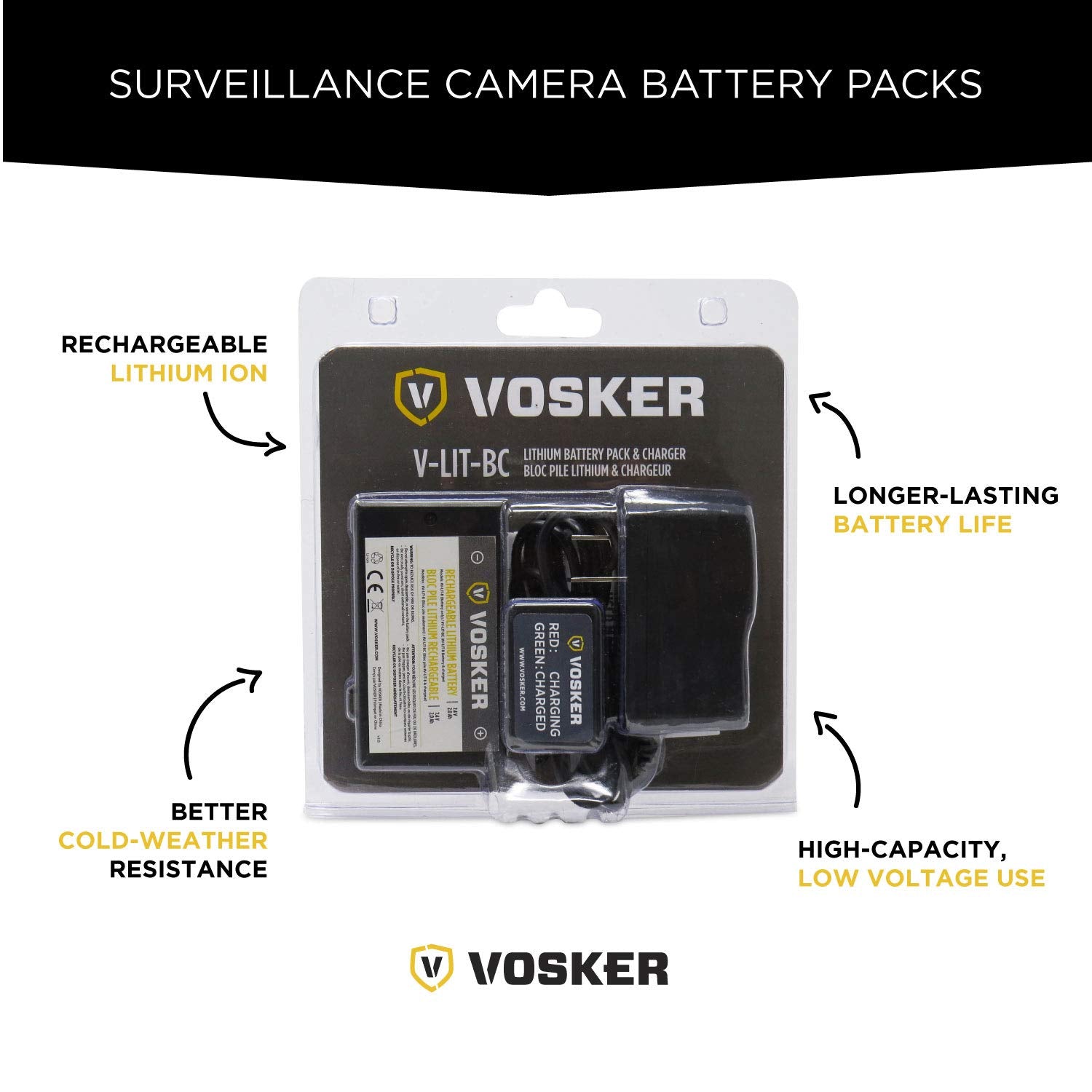 Vosker Rechargeable Battery Pack And Outdoor Charger For V100 And V200 Security Cameras, Long Lasting Lithium Ion, Fast Charge 2
