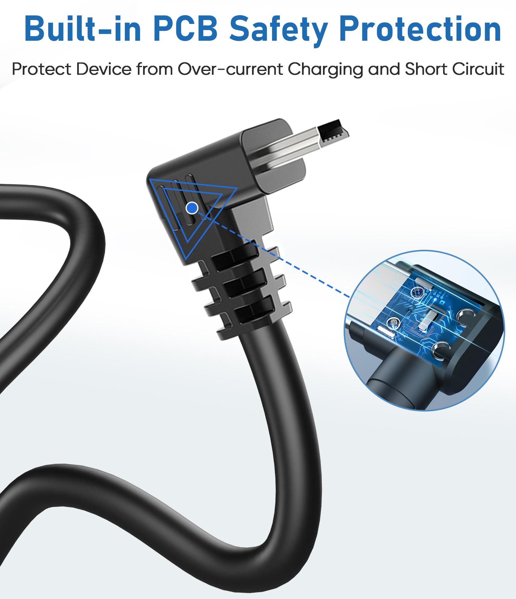 Gonifeto Mini USB Charger Cable for Garmin GPS, 3Ft 18AWG, Black, Model ZB-USB-3FT, Thicker Shielded Power Adapter