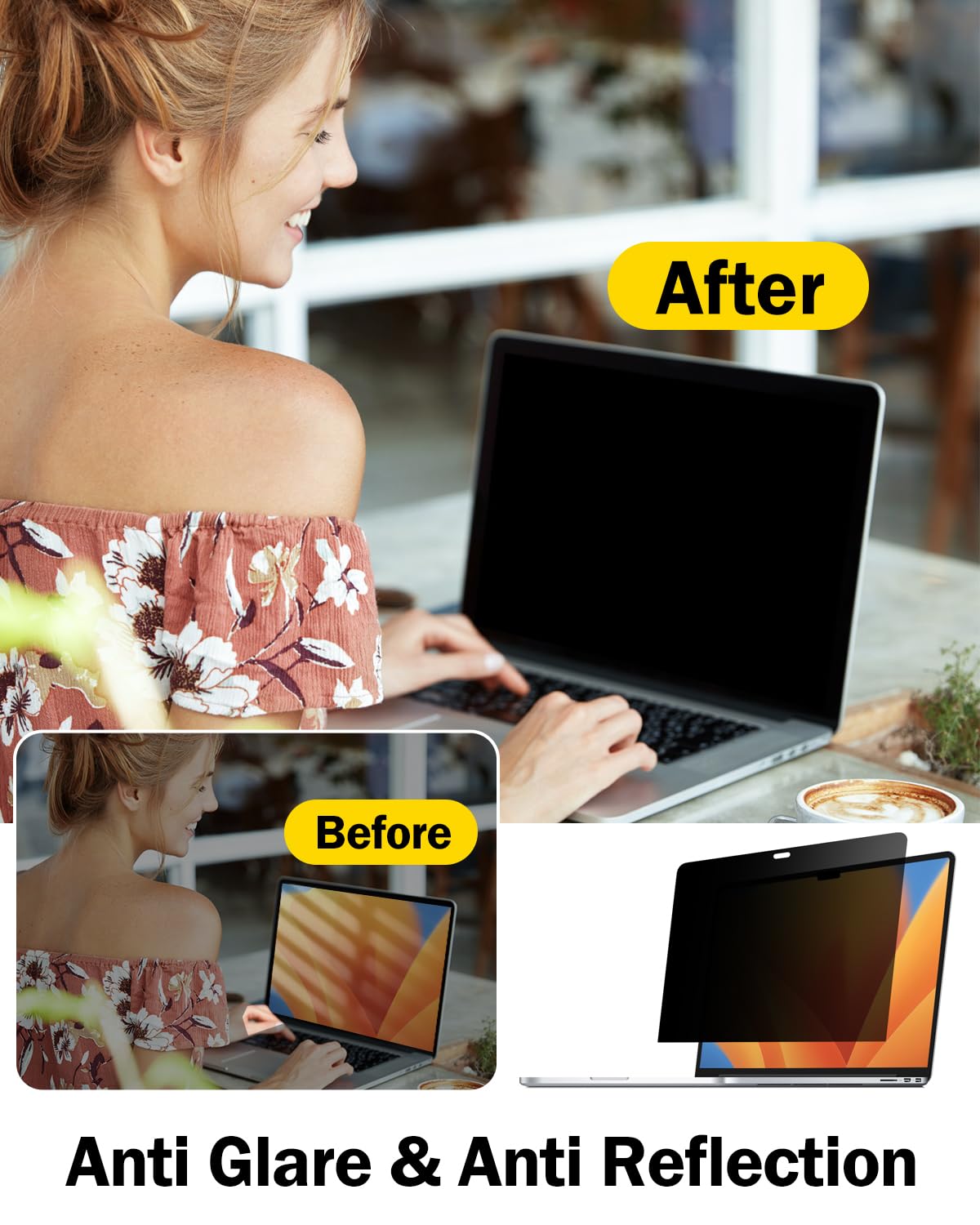 F Forito 360 Privacy Screen Protector Compatible With Macbook Air 13.6 Inch (2022 2024, M2, M3), Anti Peeping And Anti Glare Lap