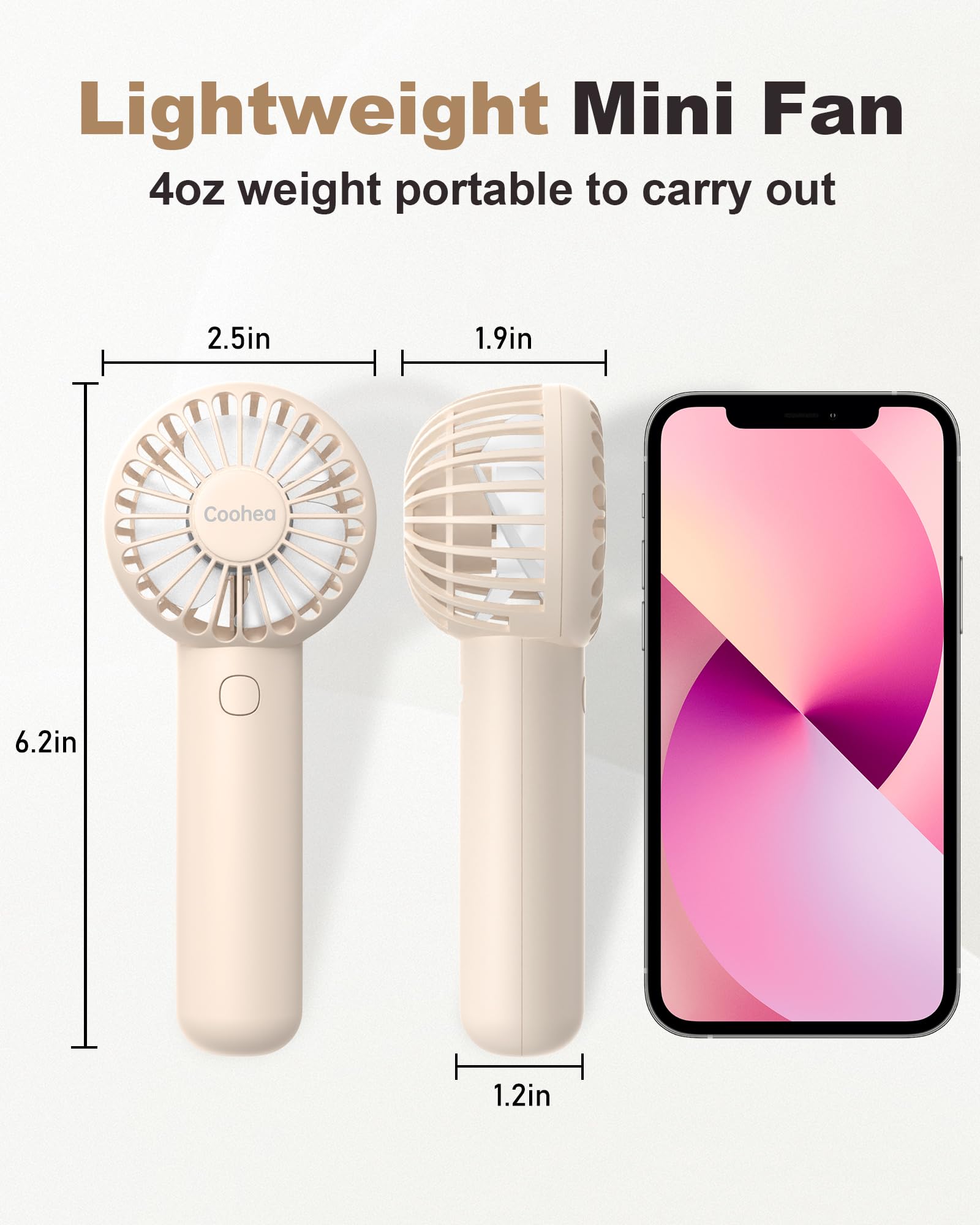 Coohea Handheld Fan Mini Portable Fan Rechargeable Battery Eyelash Fan Usb Powered 3 Speeds Powerful Makeup Fan, Small Fan With
