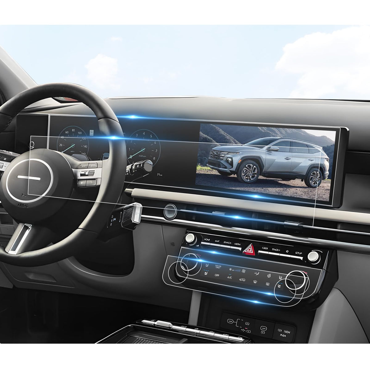 Bibibo 4Pcs For 2025 Hyundai Tucson Screen Protector 2025 Hyundai Tucson/2025 Hyundai Santa Cruz 12.3'' Navigatin Display& Air C