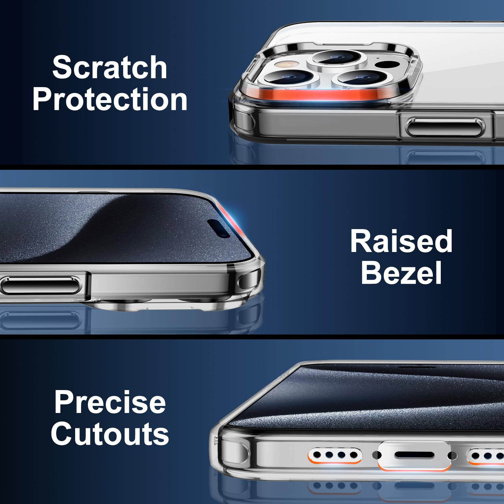 Temdan Designed For Iphone 15 Pro Case Clear,[Anti Yellowing][10Ft Military Grade Drop Protection][Anti Scratch] Slim Fit Yet Pr