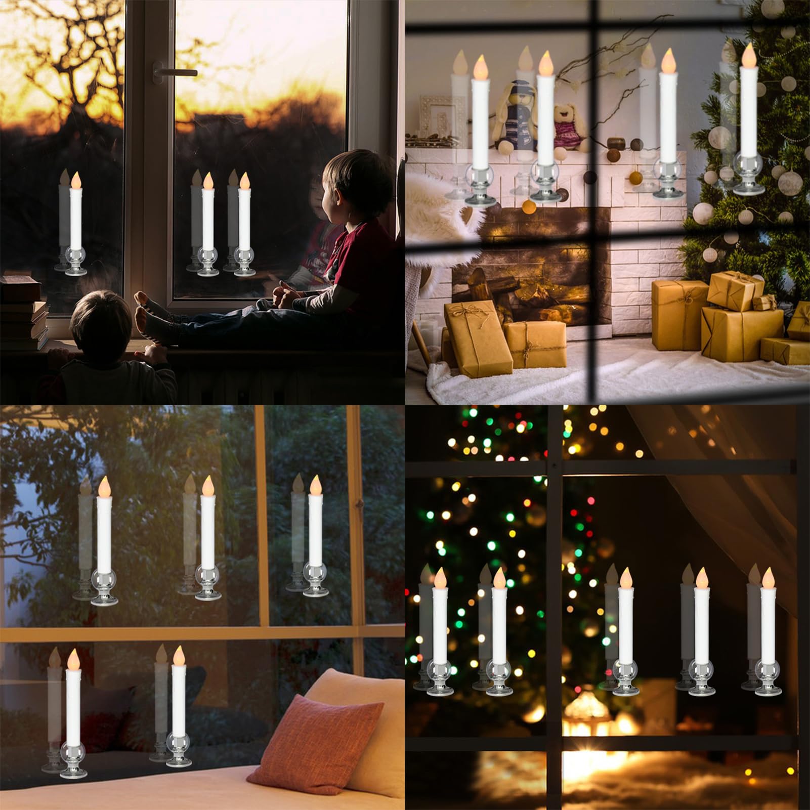 Dromance 9'' Flameless Window Taper Candles Battery Operated With 8 Key Remote And Timer, 8 Pack White Christmas Holdiay Window