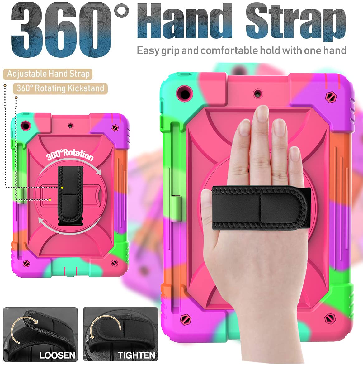 Bmouo Ipad 9Th Generation Case,Ipad 8Th/7Th Generation Case,Ipad 10.2 Case,3 Layer Hybrid Shockproof [360 Rotating Stand] [Hand