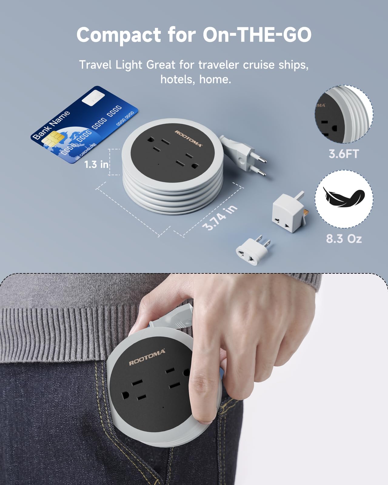 Italy Travel Plug Adapter, 3.6 Ft Winding Compact Mini Outlet Converter With Usb For Eu/Uk/Jpn, Travel Plug Adapter Worldwide Wi