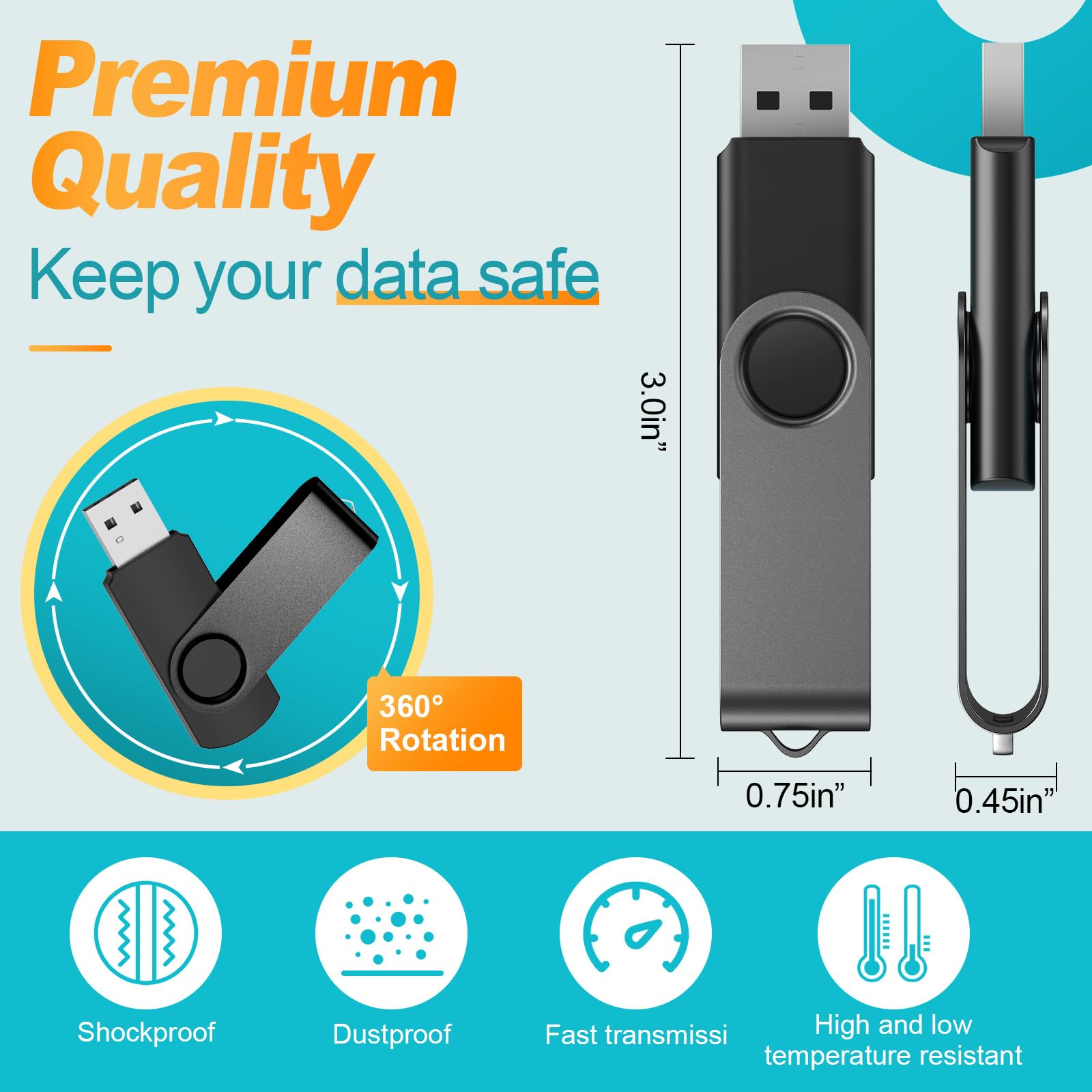 Kepmem Usb 2.0 Flash Drive 8Gb 10 Pack Thumb Drive Black Usb Drive Pendrive Portable 8 Gb Memory Stick Swivel Jump Drive Zip Dri