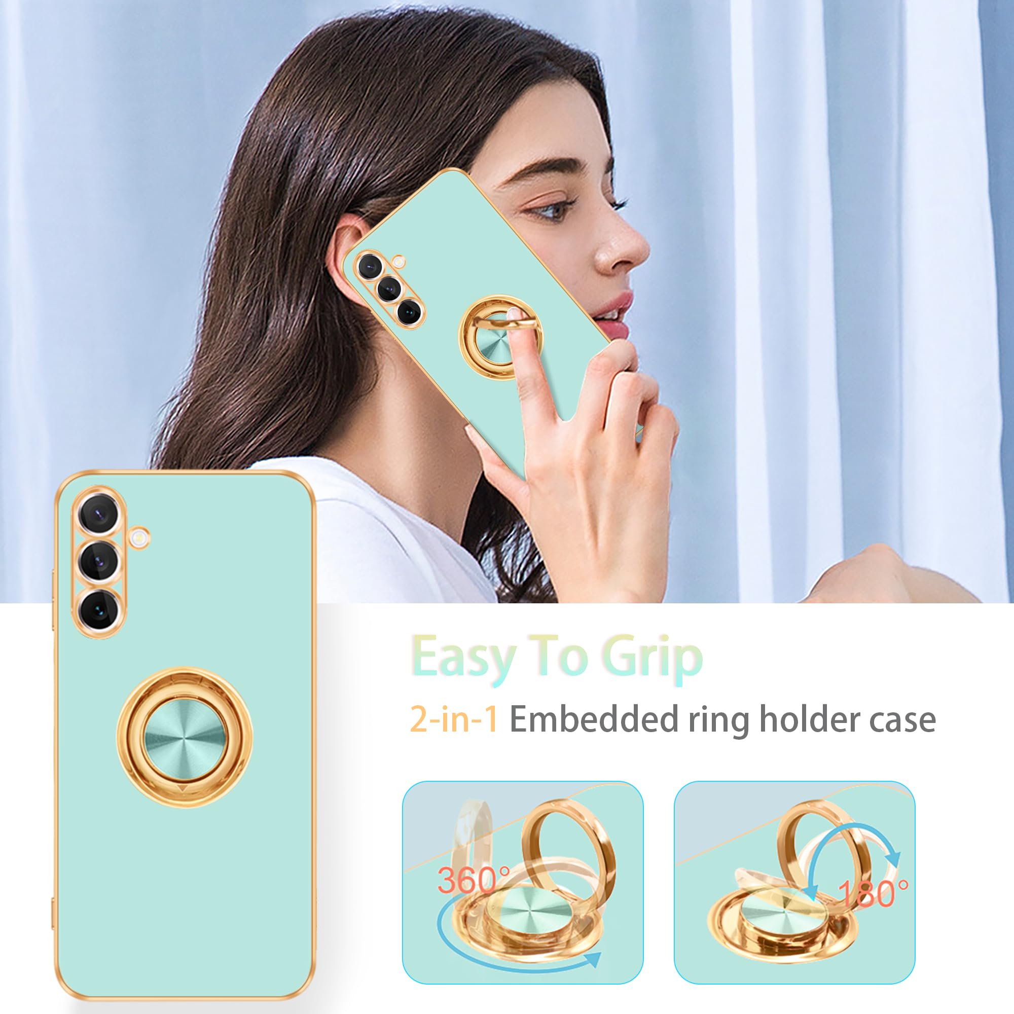 Fingic For Galaxy S23 Fe Case[With 360 Ring Holder][Support Magnetic Car Mount] Cute Kickstand Slim For Women Girl Nonslip Soft