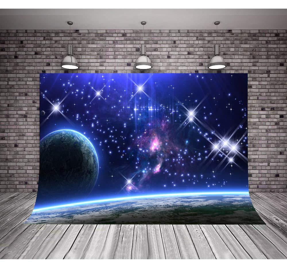 Galaxy Background Mtmety 7X5Ft Stars Sky Background Dark Blue Halo Glitters Stars Purple The Earth Props Photo Booth Studio Hxme
