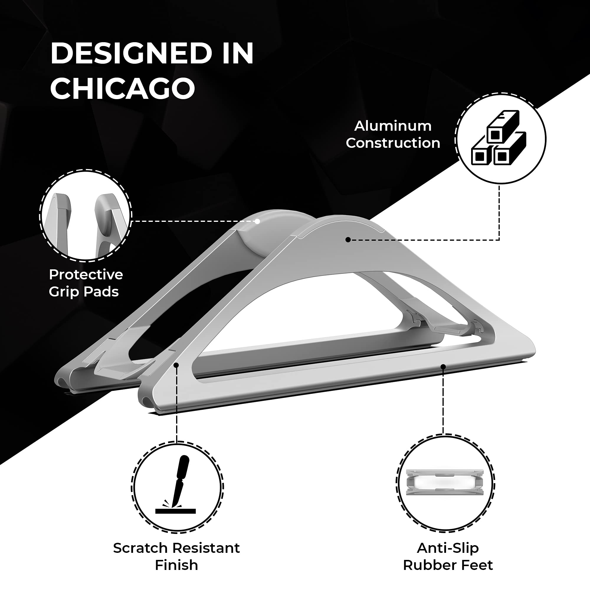 Humancentric Vertical Laptop Stand For Desks (Silver) | Adjustable Holder To Dock Apple Macbook, Macbook Pro, And Other Laptops