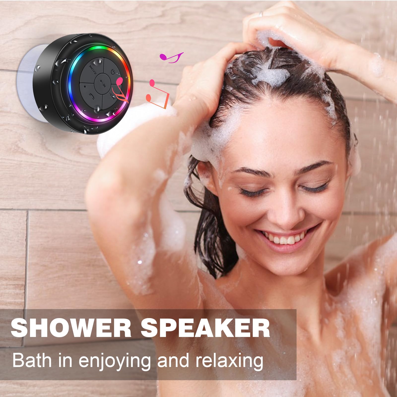 Haissky Bluetooth Shower Speakers, Portable Wireless Speaker With Suction Cup, Ip67 Waterproof Speaker With Led Light, Pairs Eas